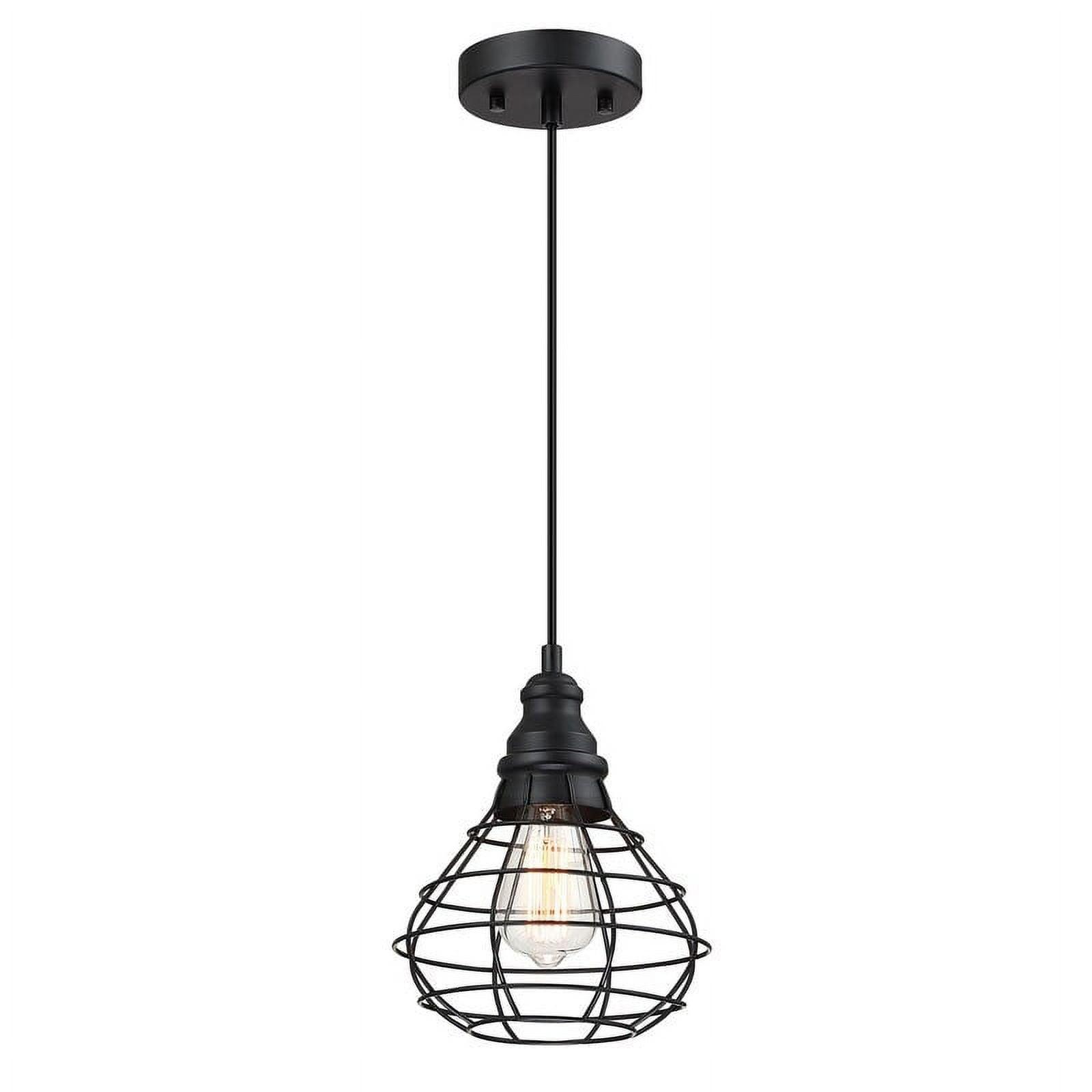 Black Steel Cage 1-Light Pendant with Adjustable Cord