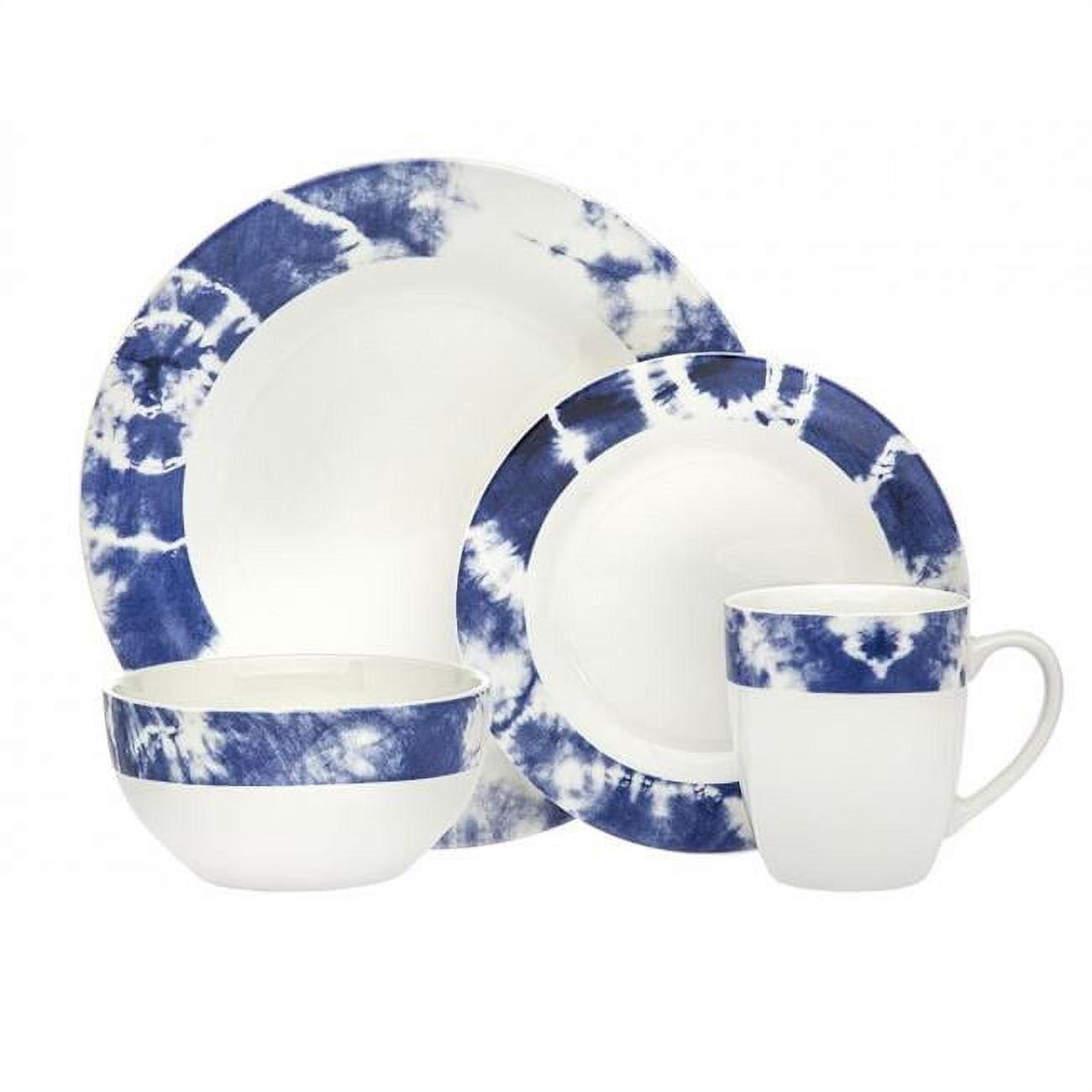 1 x 1 x 1 in. Tie Dye Dinnerware Set, Blue - 16 Piece