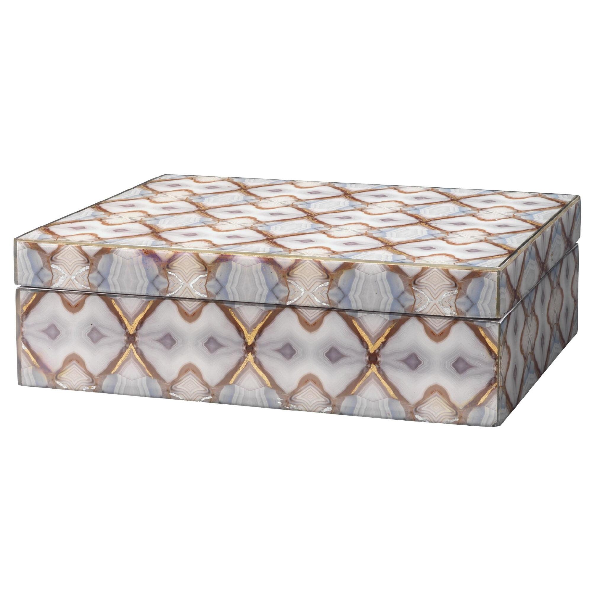 10.25" Light Gray and Blue Agate Pattern Wooden Storage Box