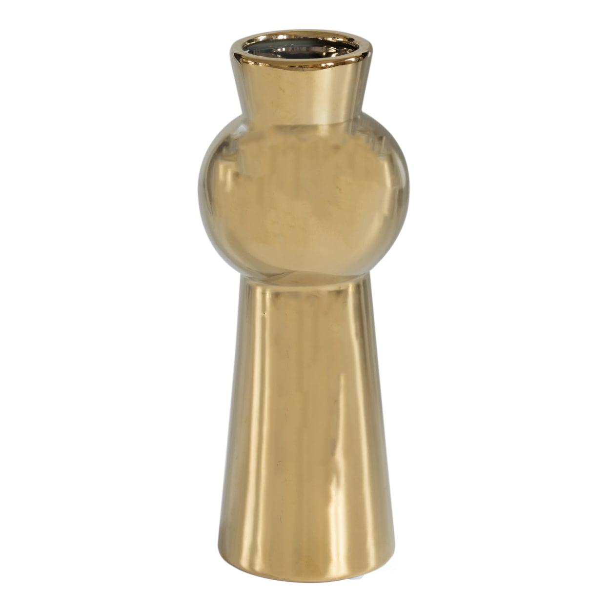 Gold Ceramic Ball Neck Flower Table Vase, 12"