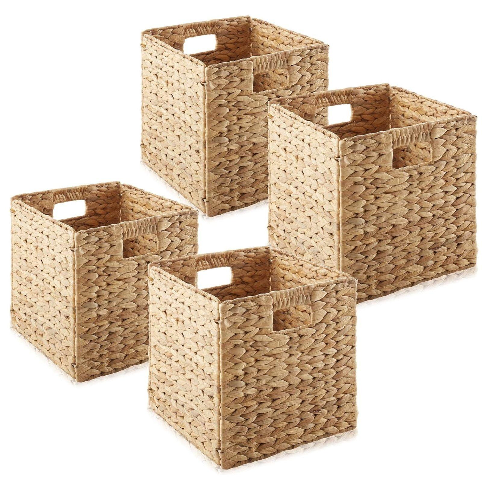 10.5" Natural Wicker Water Hyacinth Storage Baskets Set of 4