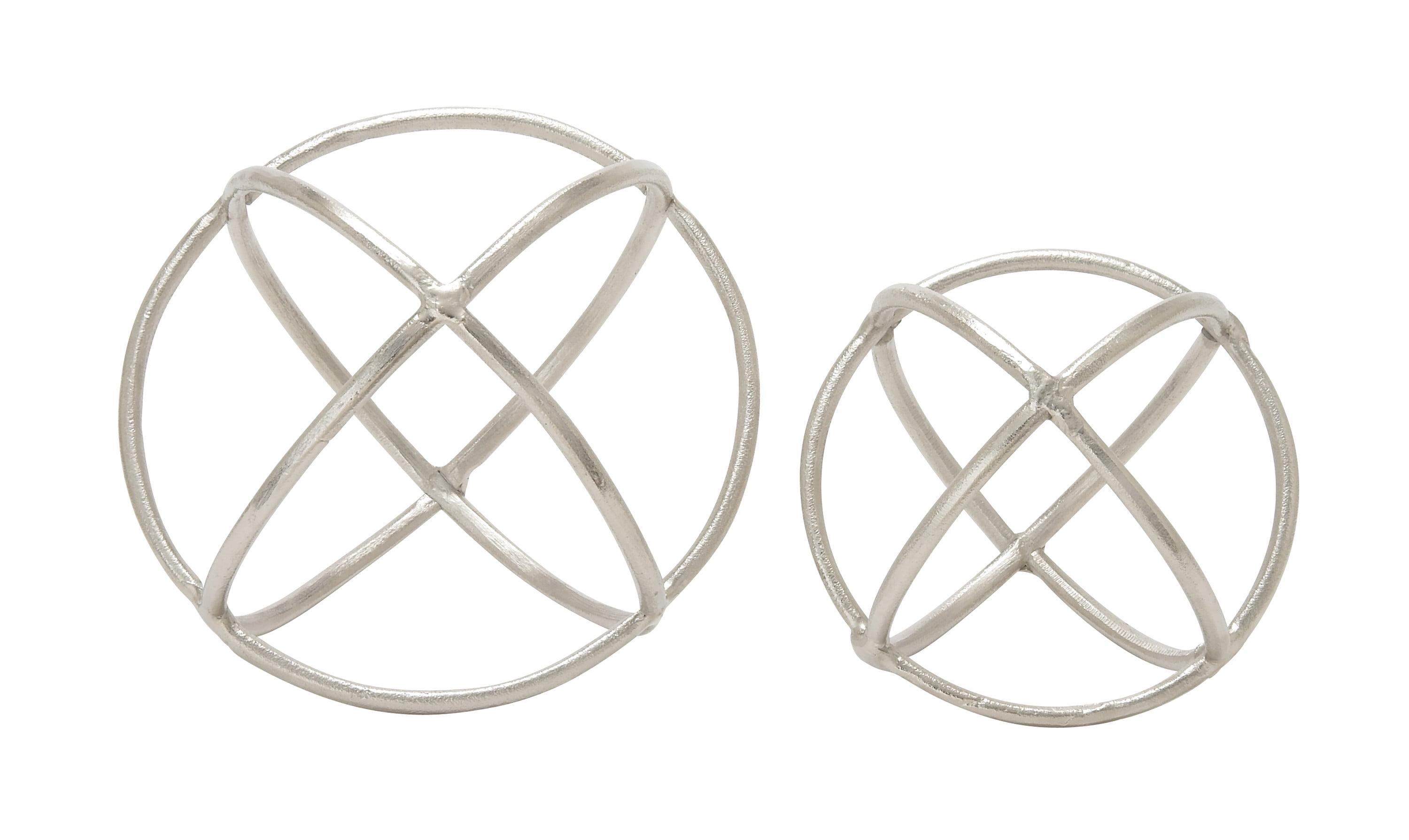Sleek Silver Aluminum Geometric Orbs Set of 2 - Modern Elegance