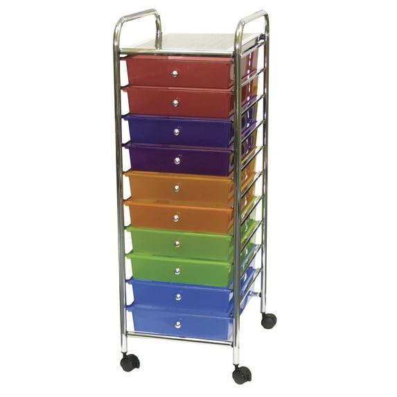 Mobile Organizer, 10 Drawers, 13 x 38 x 15-1/4 Inches, Multiple Colors