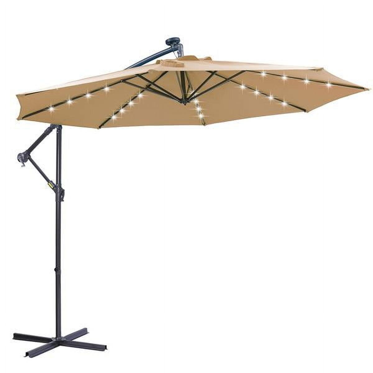 10 FT Solar LED Patio Umbrella with Hanging Cantilever Design, 32 Lights, Adjustable Tilt, Waterproof and UV Protection for Outdoor Garden, Deck, and Patio