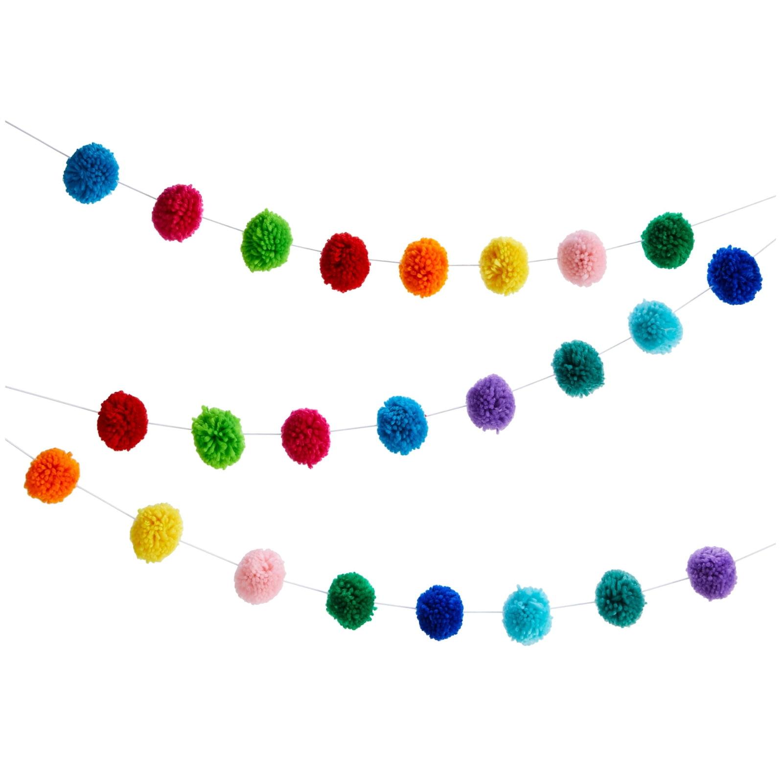 Blue Panda Rainbow Pom Pom Garland, 10 Ft, 24 Wool Balls in 5 Colors, Colorful Garland for Birthday & Party Decor