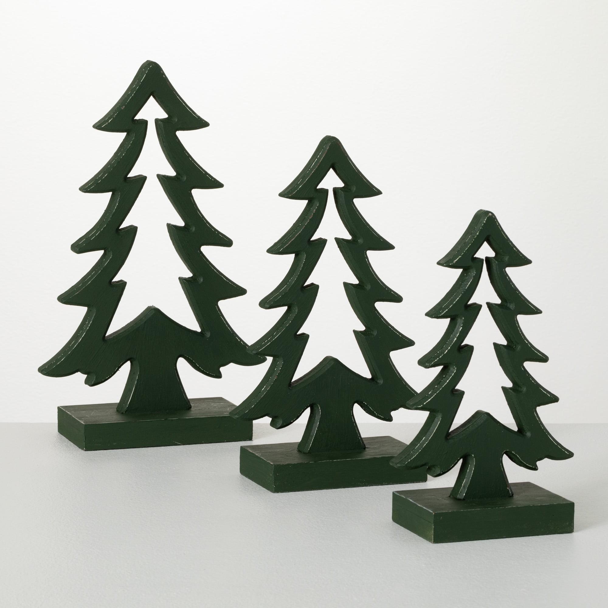 10"H  11.75"H and 13.75"H Sullivans Wooden Tree - Set of 3  Christmas Decor  Green