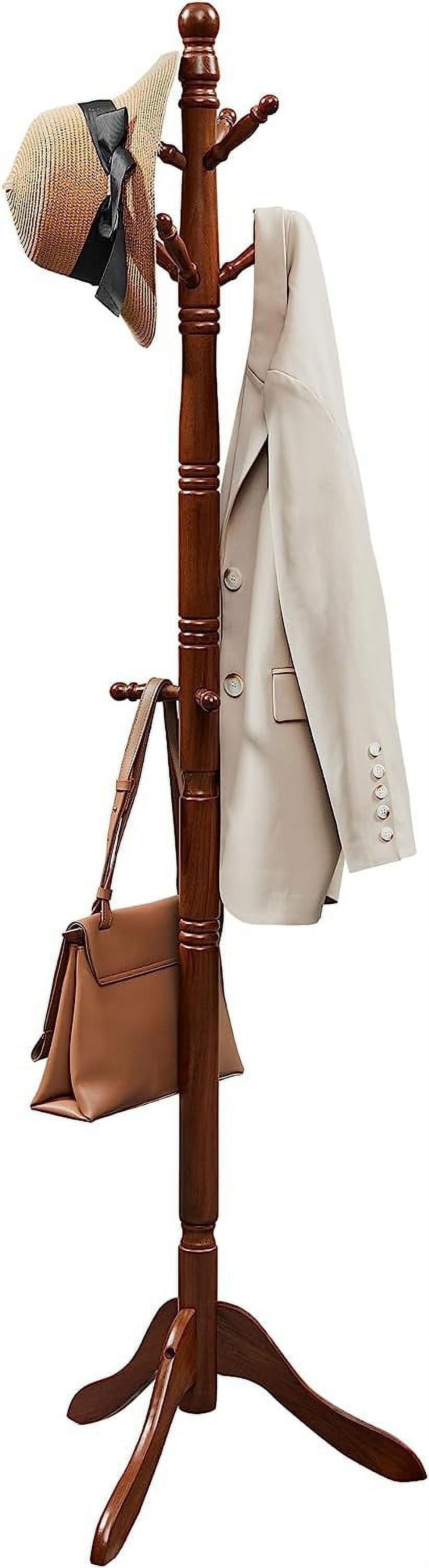 10 Hooks Coat Rack Solid Wood Coat Stand Free Standing Coat Tree for Coats Hats Bags Purses for Entryway Bedroom Rubber wood Dark Walnut