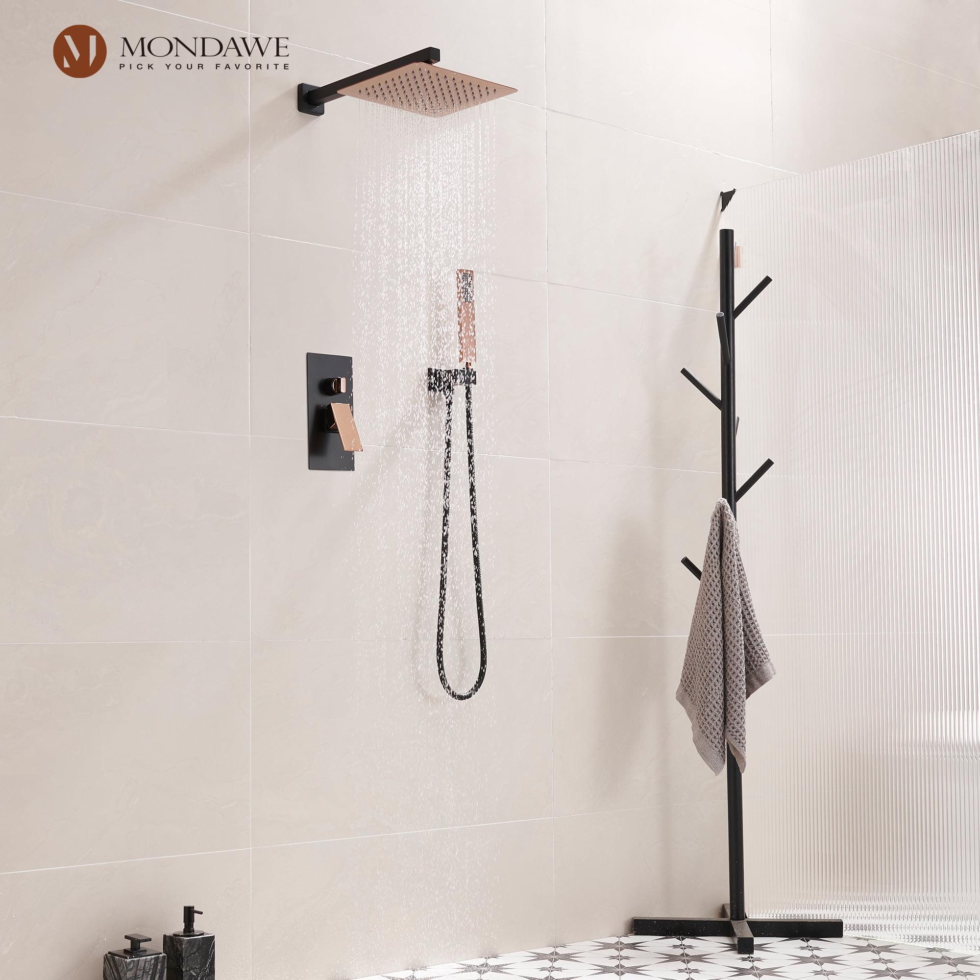 10 Inch Matte Black Shower System with Handheld Shower head, Bathroom Mixer Shower Set Wall Mounted Shower Faucet Rough-in Valve and Trim Kit