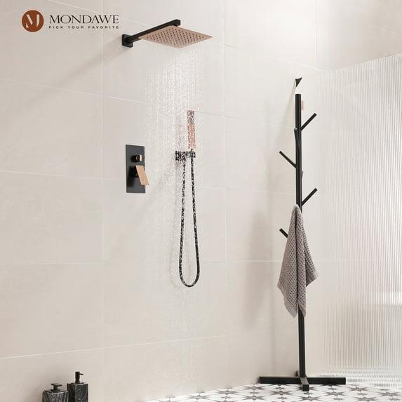 10 Inch Matte Black Shower System with Handheld Shower head, Bathroom Mixer Shower Set Wall Mounted Shower Faucet Rough-in Valve and Trim Kit