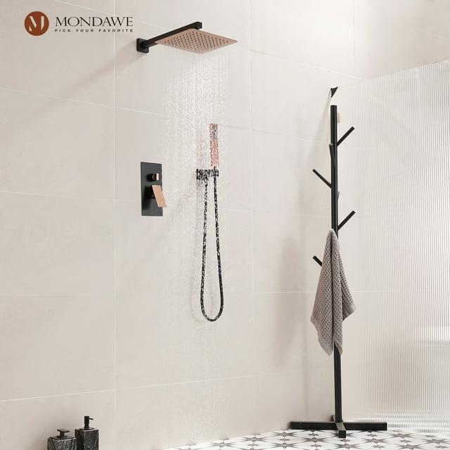10 Inch Matte Black Shower System with Handheld Shower head, Bathroom Mixer Shower Set Wall Mounted Shower Faucet Rough-in Valve and Trim Kit