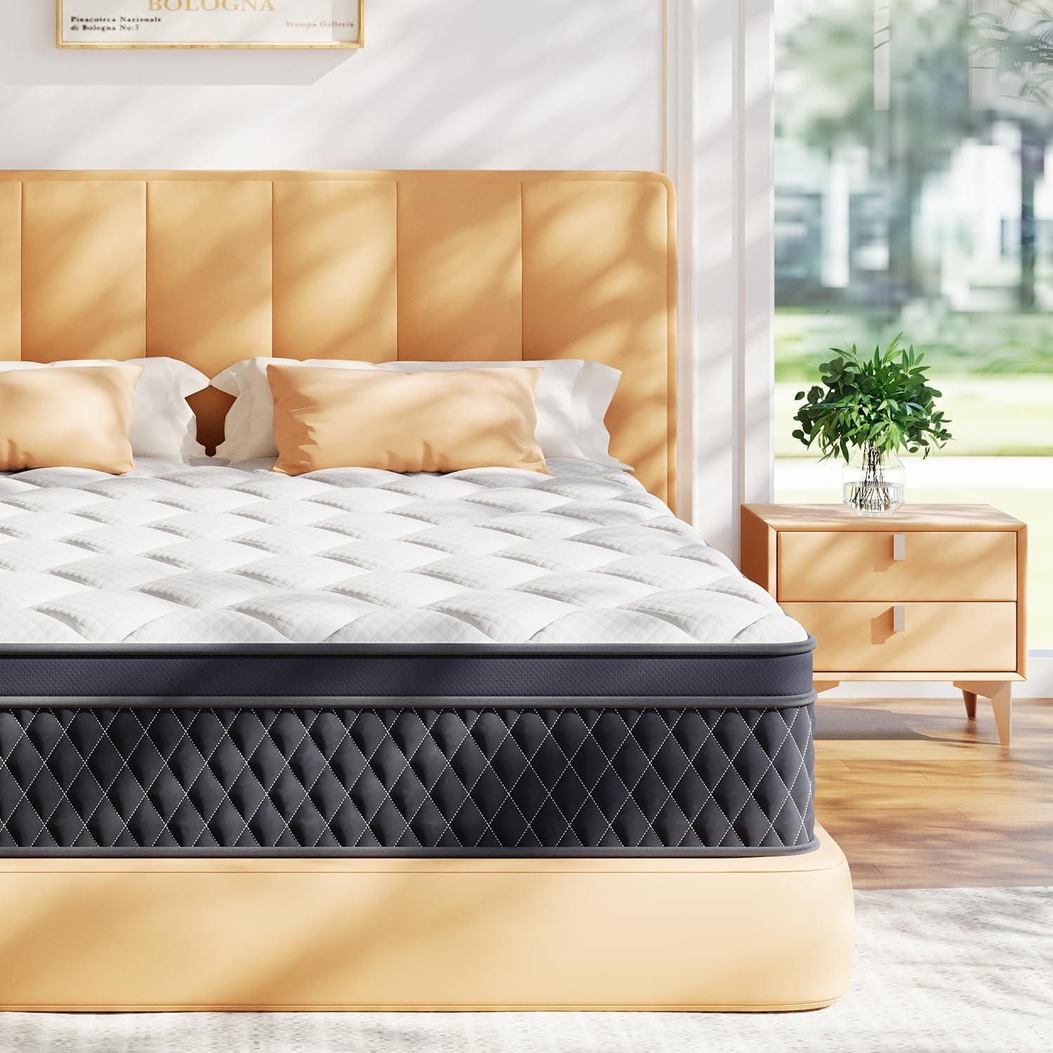 ELEMUSE 10 Inch Twin Mattress in a Box, Memory Foam Hybrid with Pocketed Springs and Pressure Relief