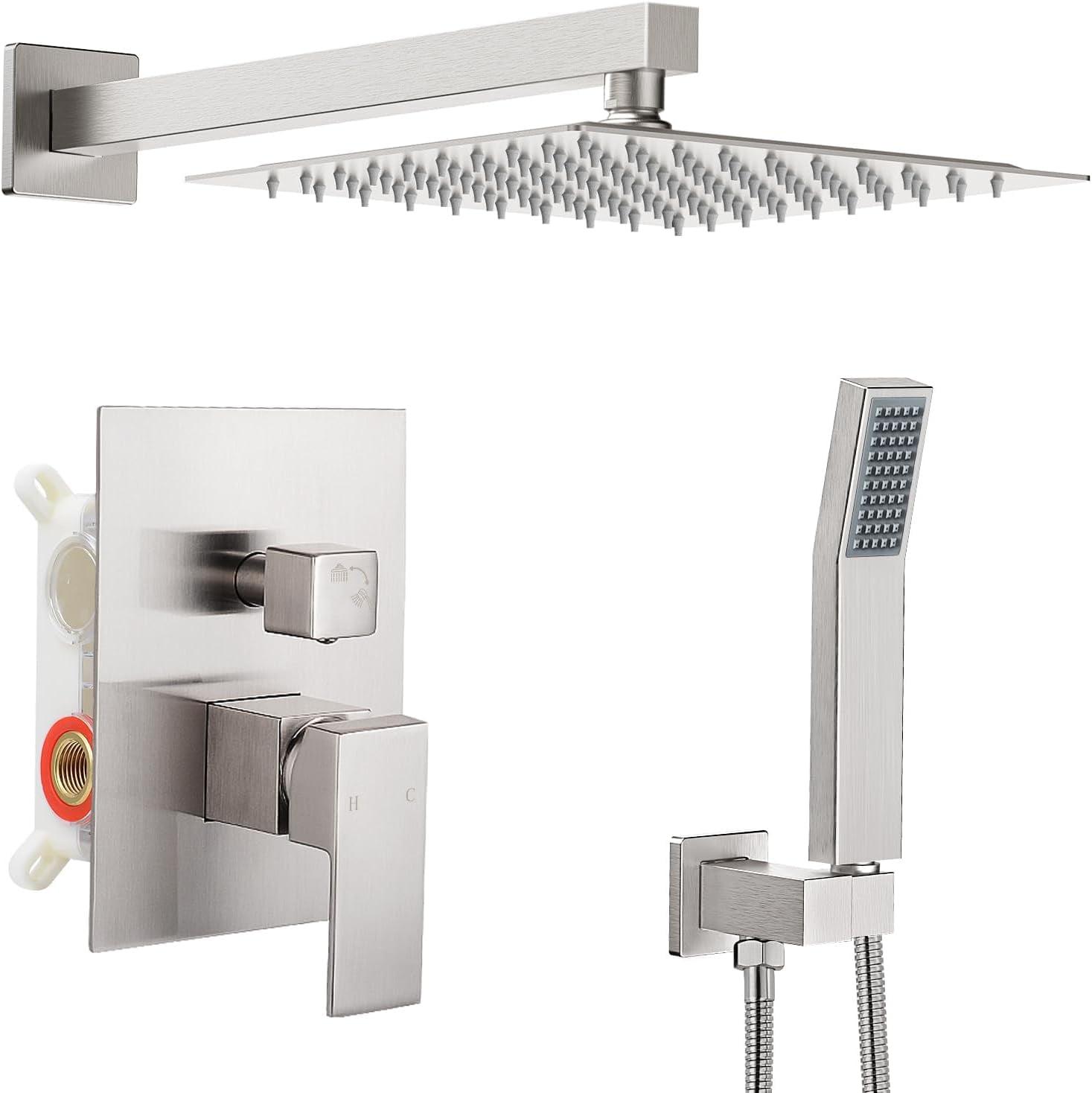 Brushed Nickel 10-Inch Square Rain Shower Combo Set