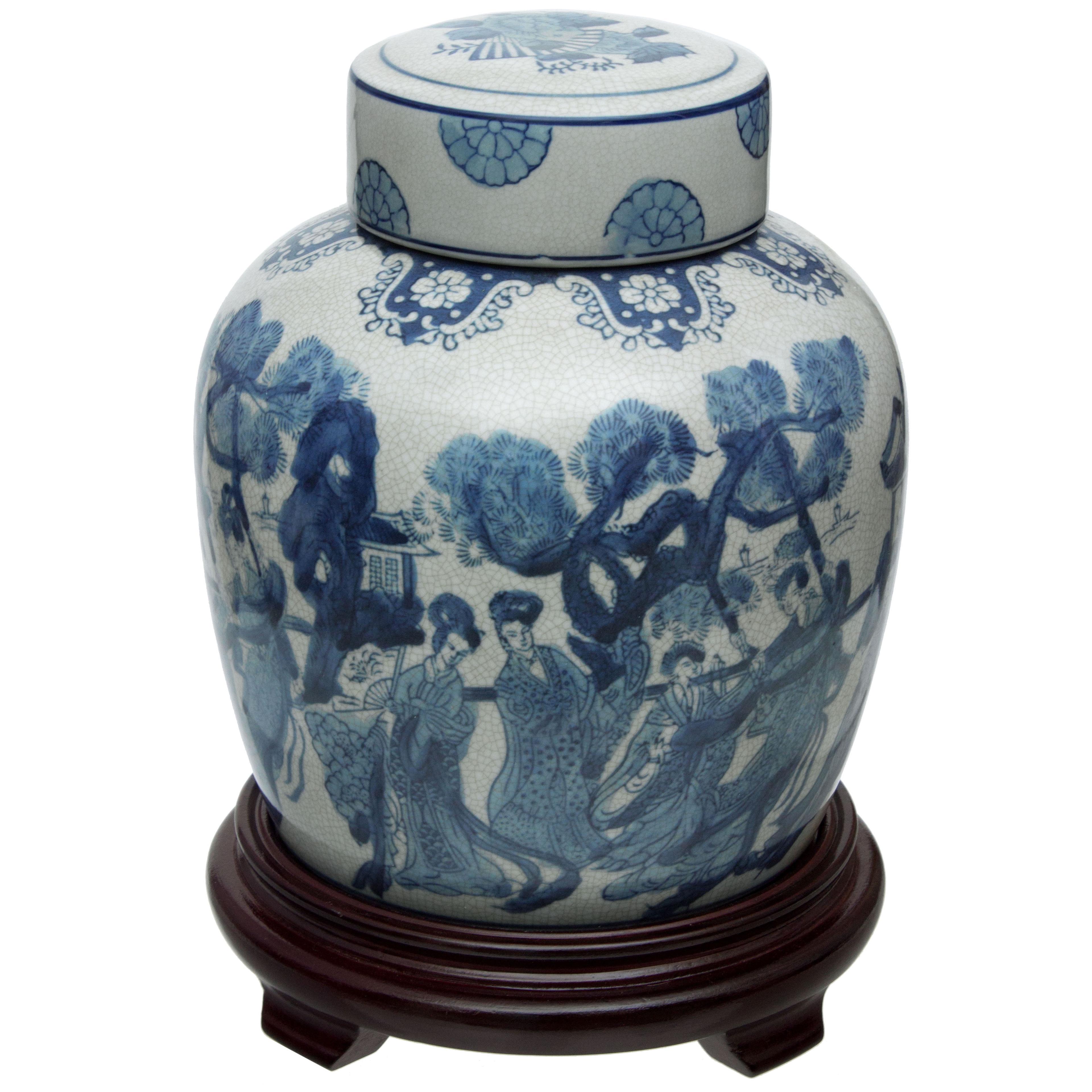 10" Blue and White Porcelain Ginger Jar with Lid