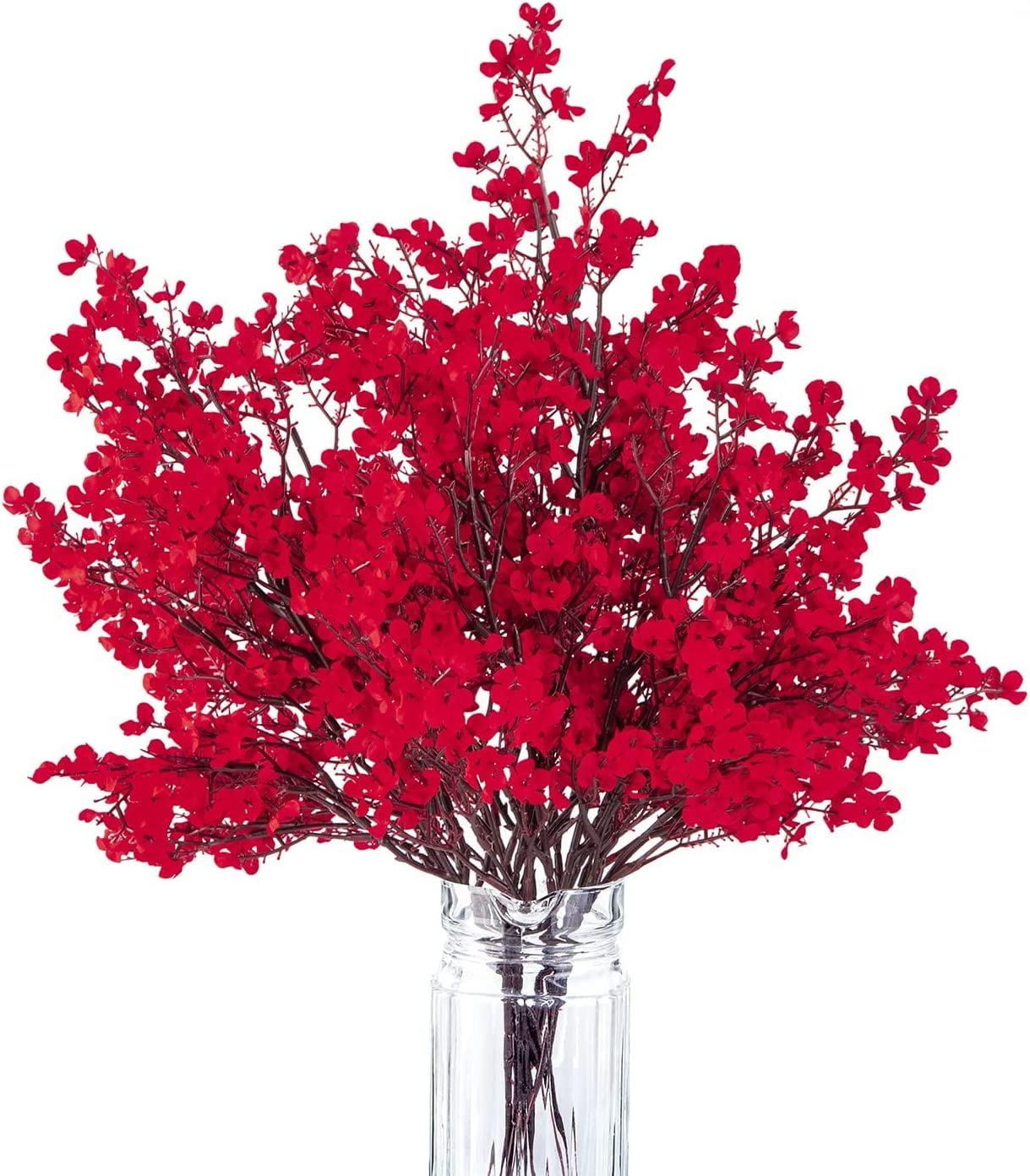 10 Pcs Babys Breath Gypsophila Artificial Flowers Bouquet Fake Silk Flowers Real Touch Flowers for Home Wedding Centerpiece Arrangement Festival Party Decoration (Red)