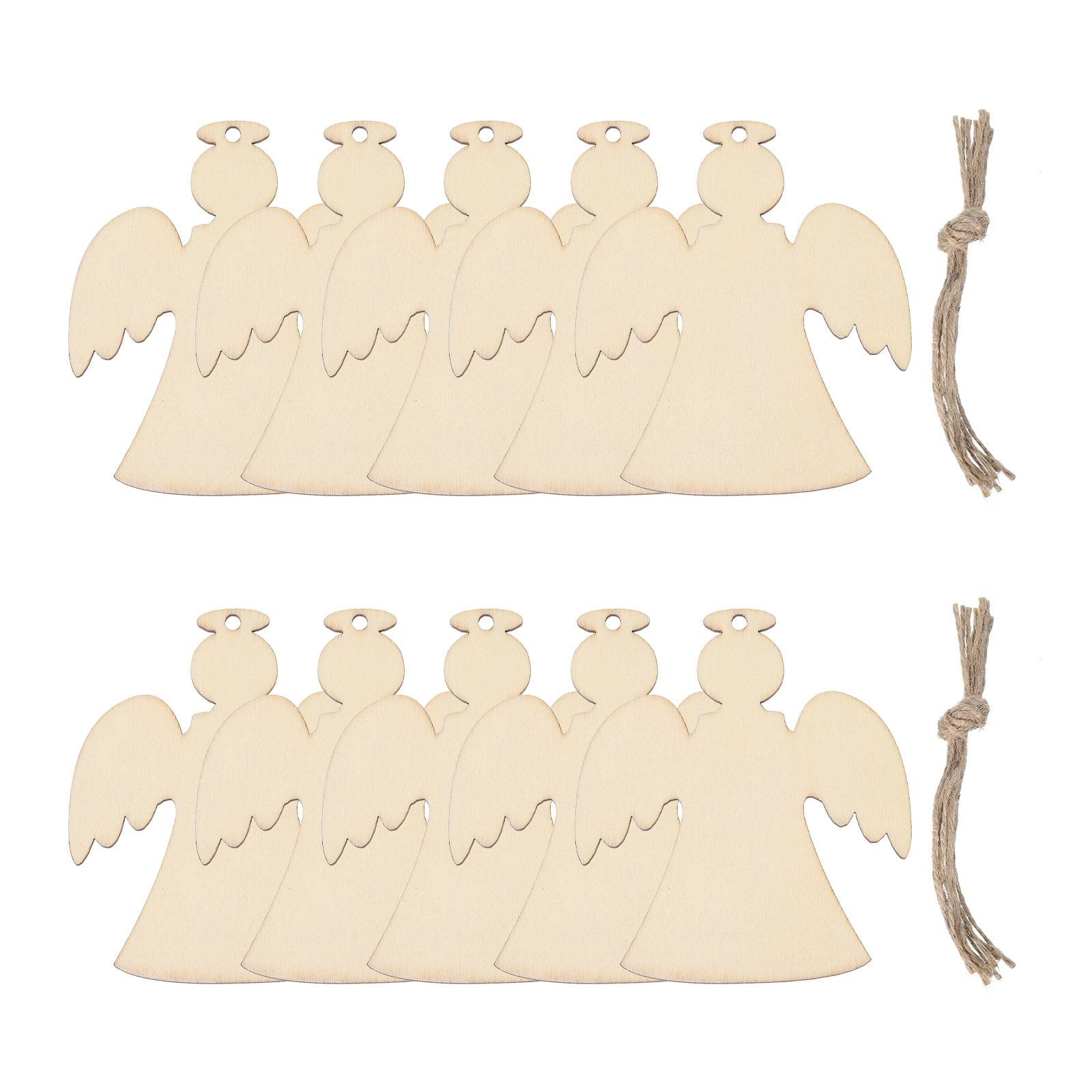 10-Piece Natural Wood Angel Christmas Ornaments with Jute Rope