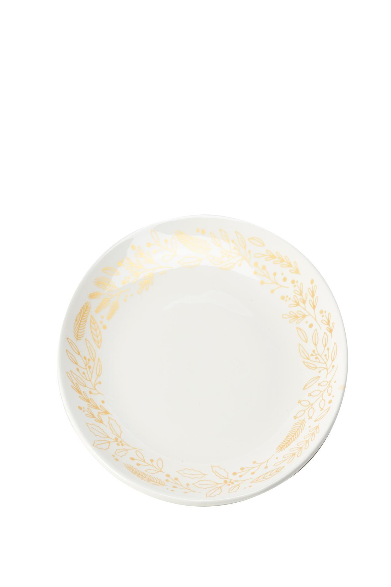 White and Gold 10" Christmas Plate with Leaf Design