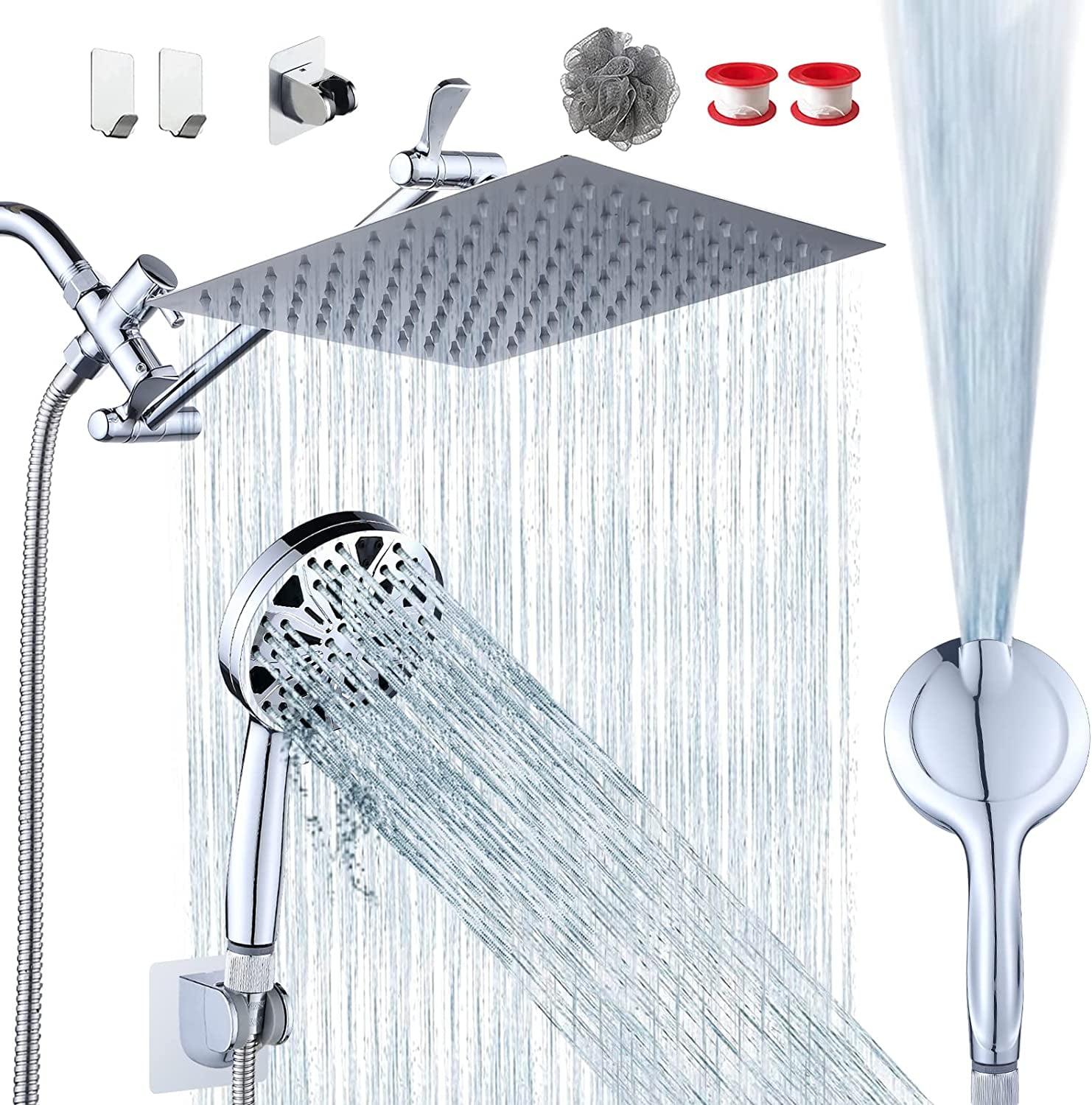 10'' Chrome Rainfall Shower Head with Handheld Combo and Adjustable Arm