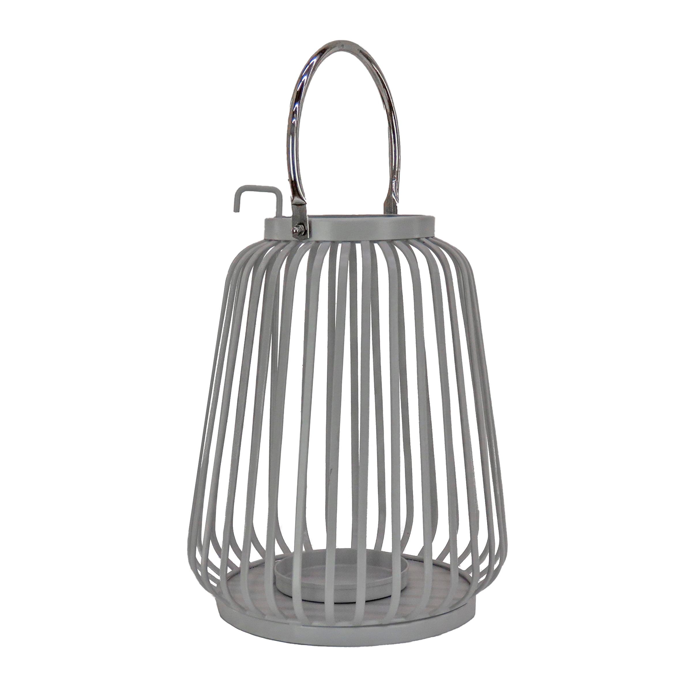 Gray Ribbed Steel Indoor/Outdoor Candle Lantern