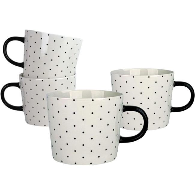 Ten Strawberry Street Oogle Polka Dot Mug 13 fl oz, Black/White (Set of 4)