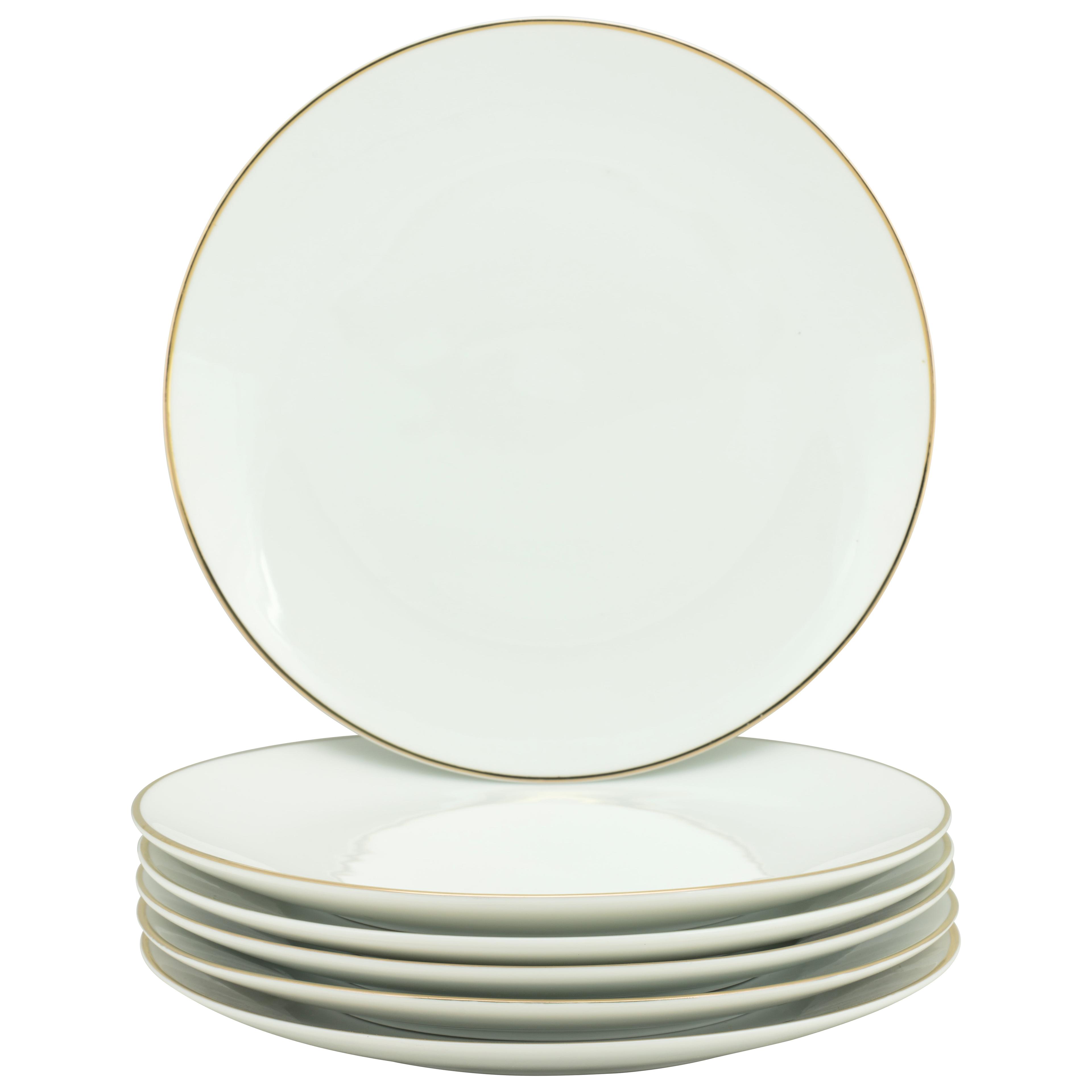 9.5" White and Gold Porcelain Luncheon Plate Set of 6