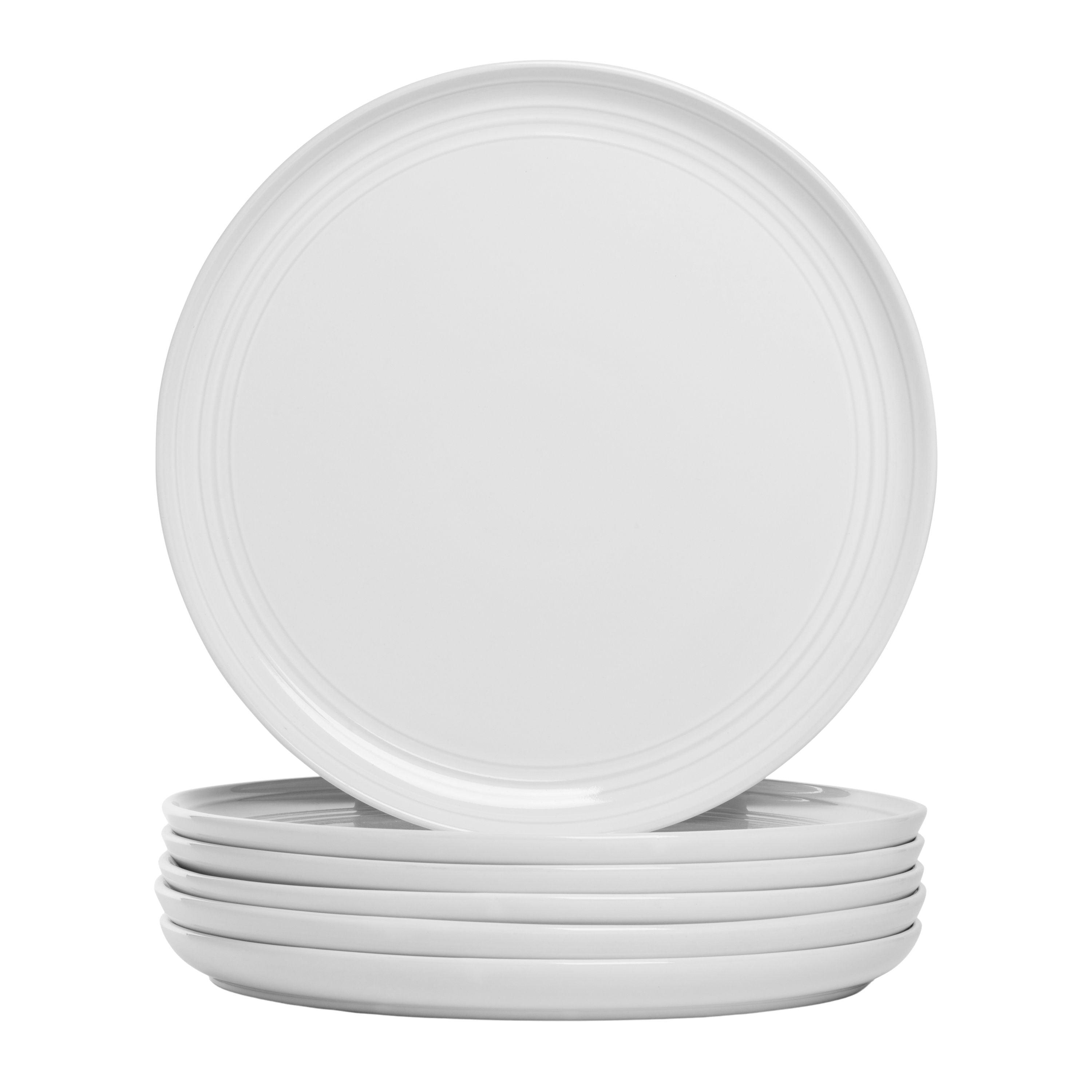 White Ceramic Round Microwave-Safe Dinner Plates, Set of 6