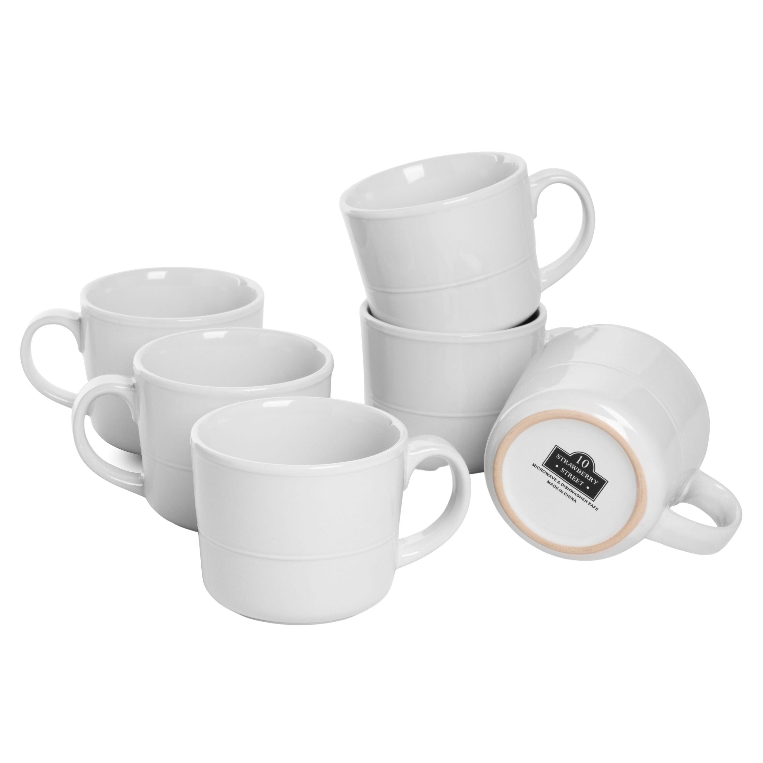 White Ceramic Double Line 3.75"/12 oz Mug Set of 6