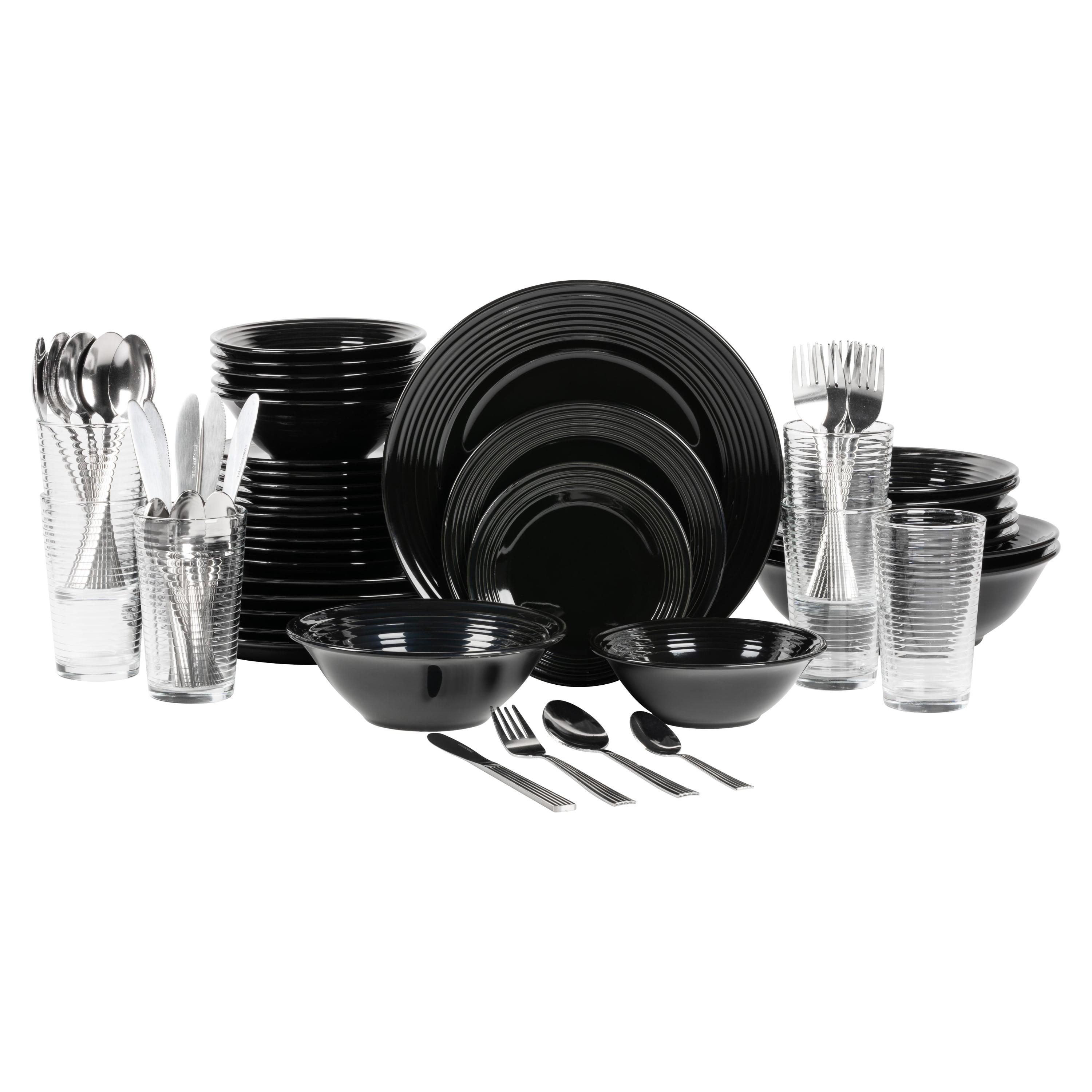 10 Strawberry Street Nova Black Round 62-Piece Stoneware Dinnerware Set, Service for 6