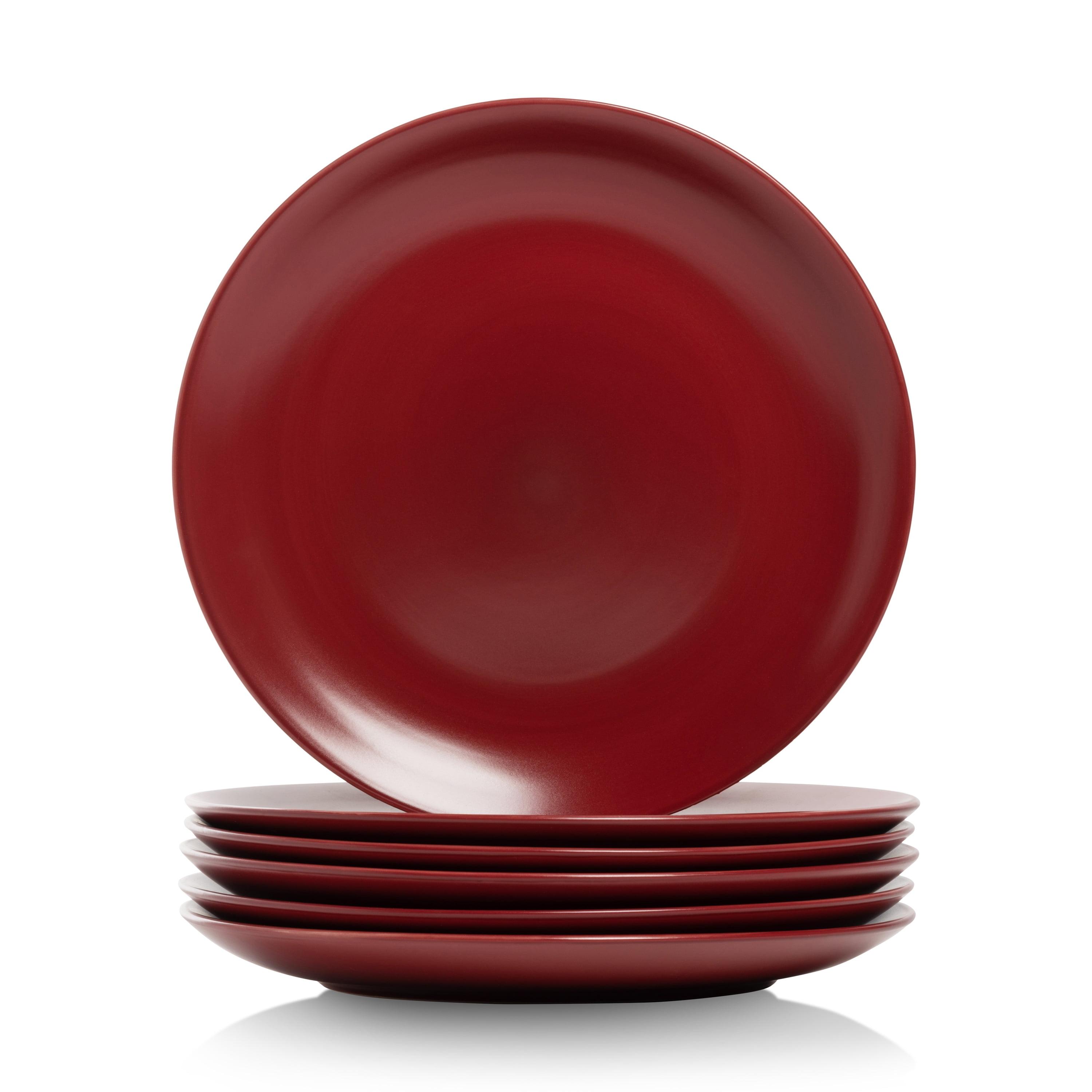 Wazee Matte Red 10.5" Ceramic Dinner Plates, Set of 6