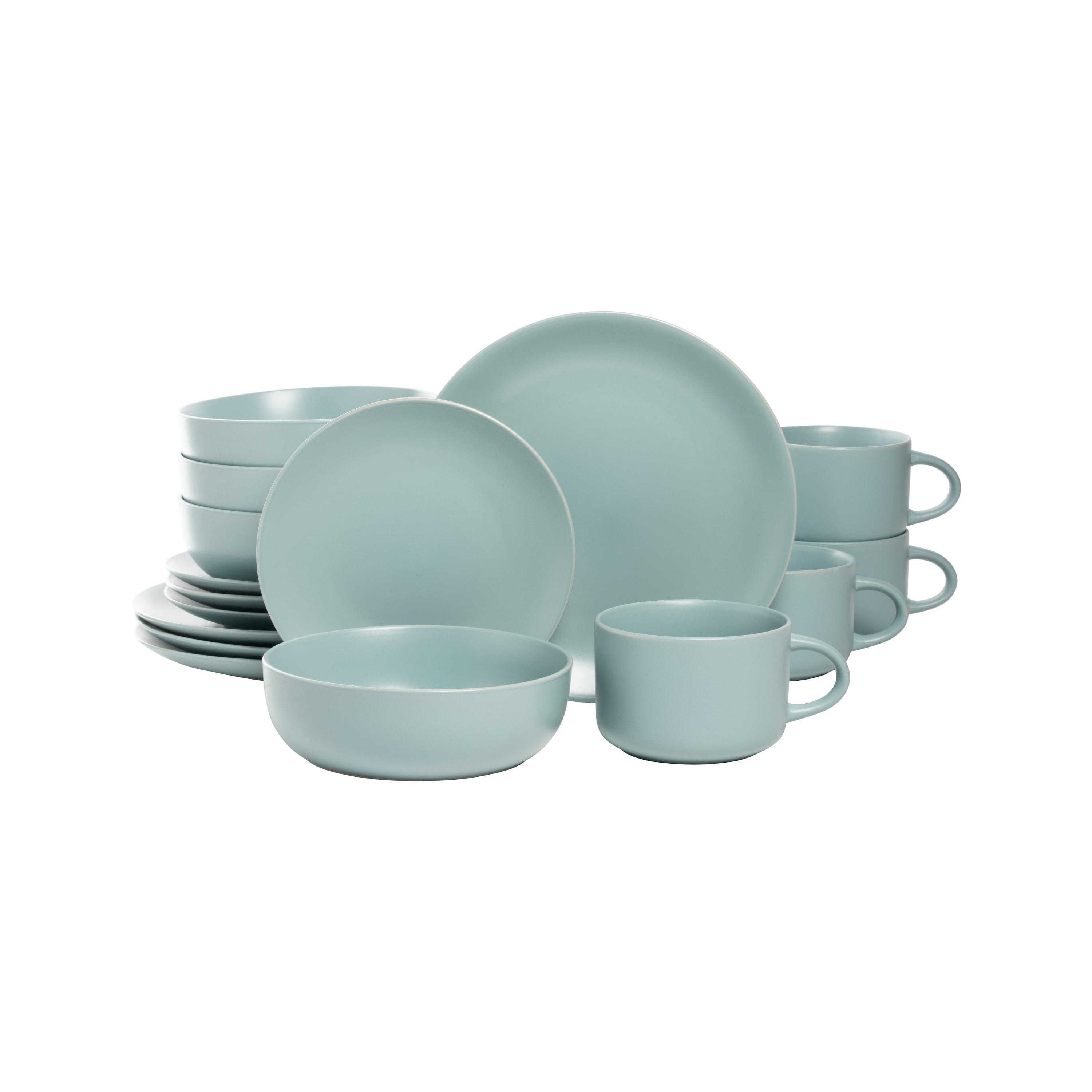 Mineral Blue Matte Ceramic 16-Piece Dinnerware Set, Service for 4