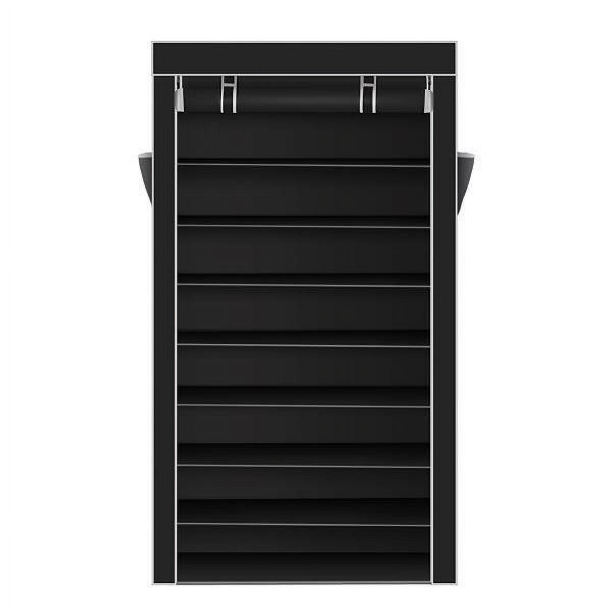 Black 10-Tier Fabric and Metal Shoe Rack with Dustproof Cover