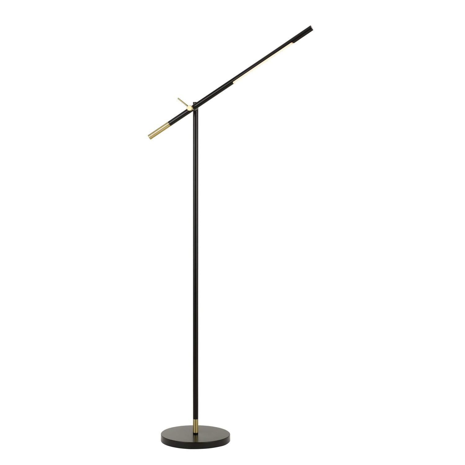 Benjara 10 Watt Adjustable Metal Frame Floor Lamp, Black and Brass