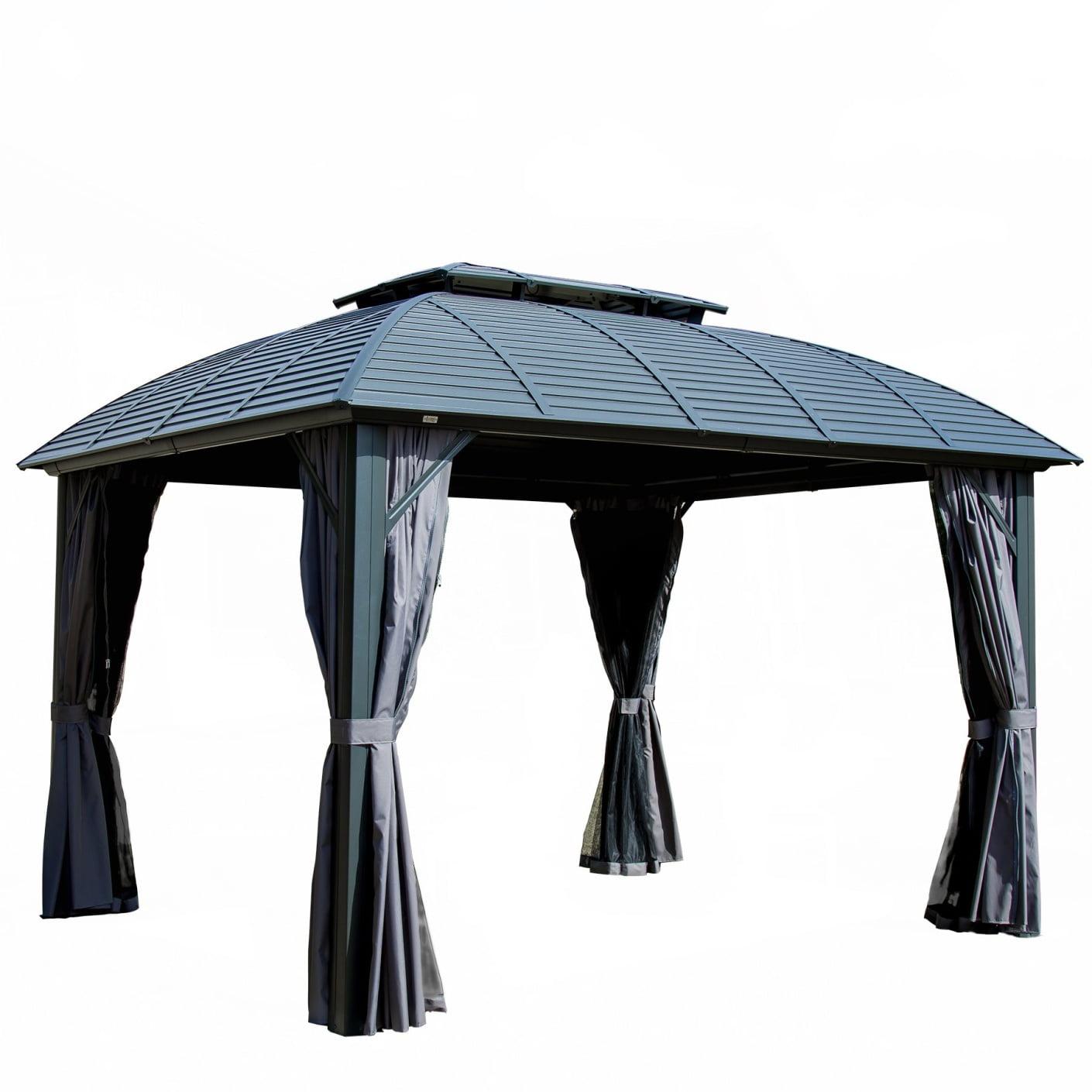 10' x 12' Black Aluminum Patio Gazebo with Curtains and Netting