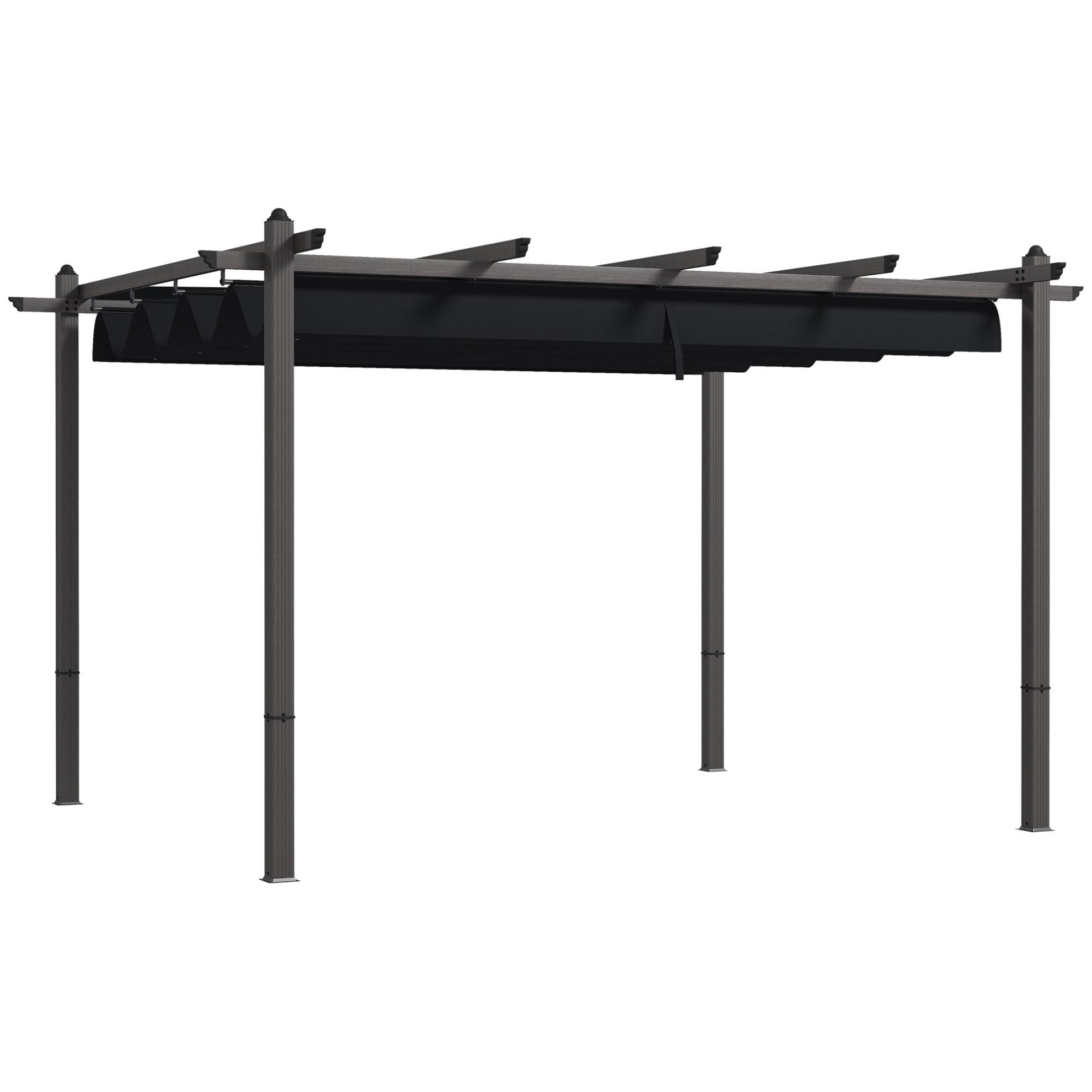 Gray 10' x 12' Wood Grain Aluminum Retractable Pergola Canopy