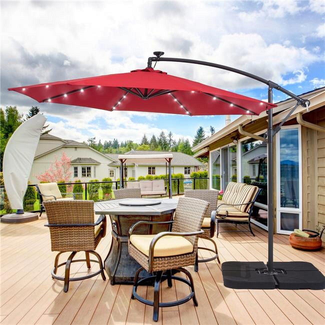 10 ft. Red Cantilever Patio Umbrella with LED Lights and Steel Pole