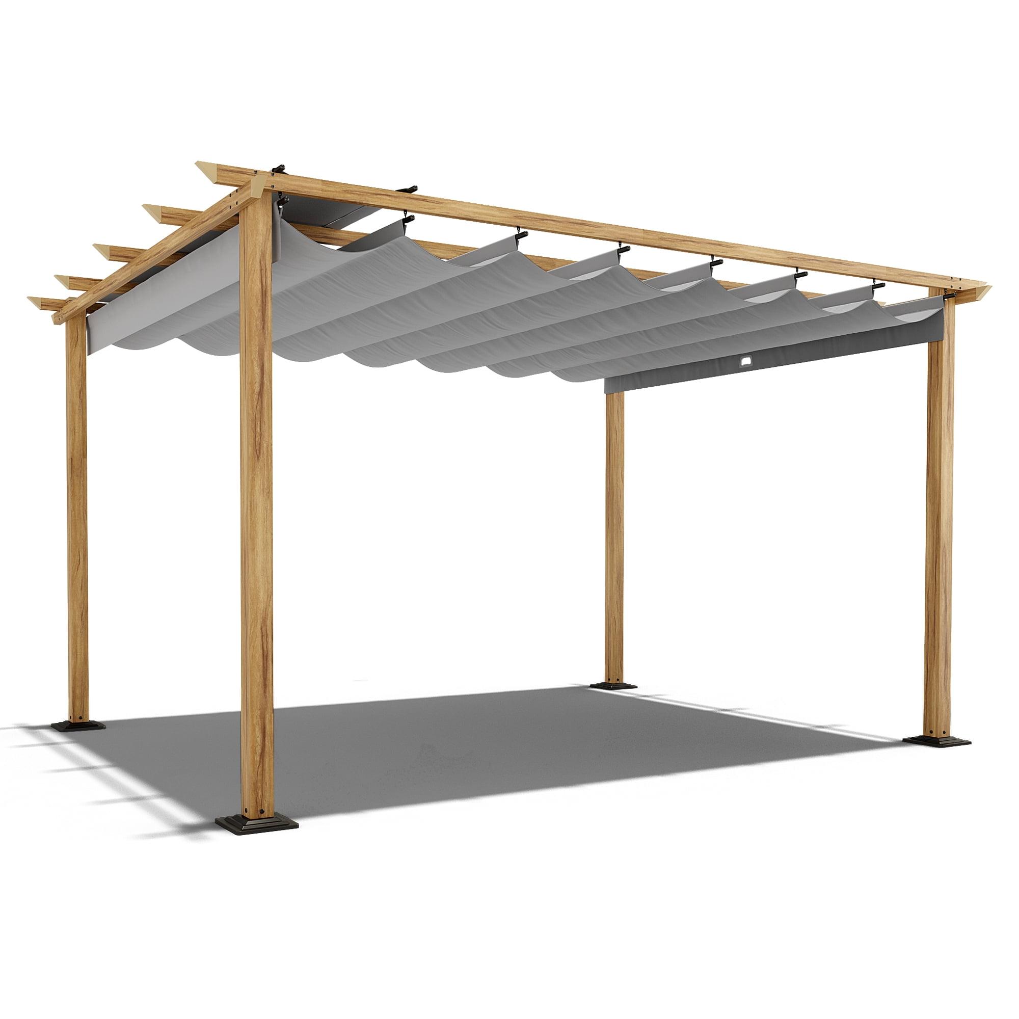 10 ft. x 13 ft. Wood Grain Aluminum Pergola with Gray Canopy