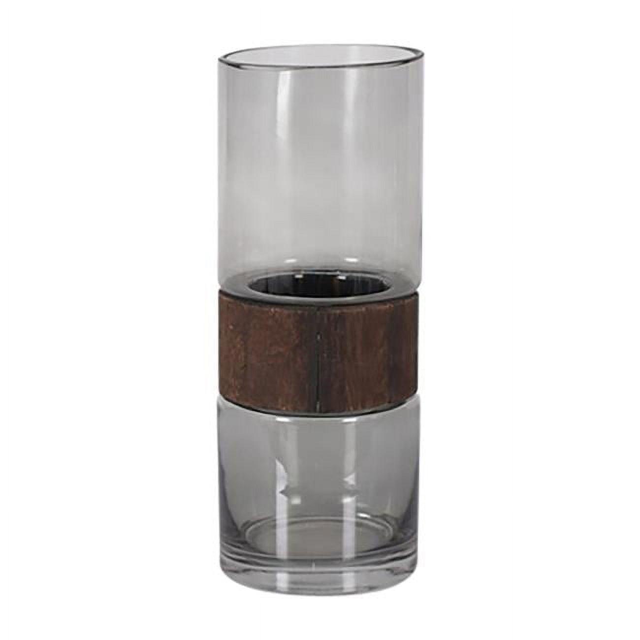 Clear Glass Cylinder Vase with Wood Band, 10"