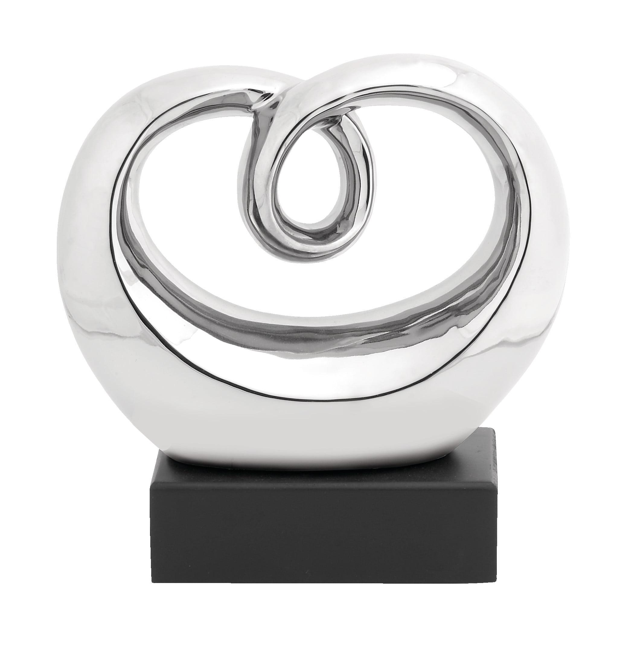 Elegant Silver Swirl 13" Ceramic Abstract Statue with Black Base