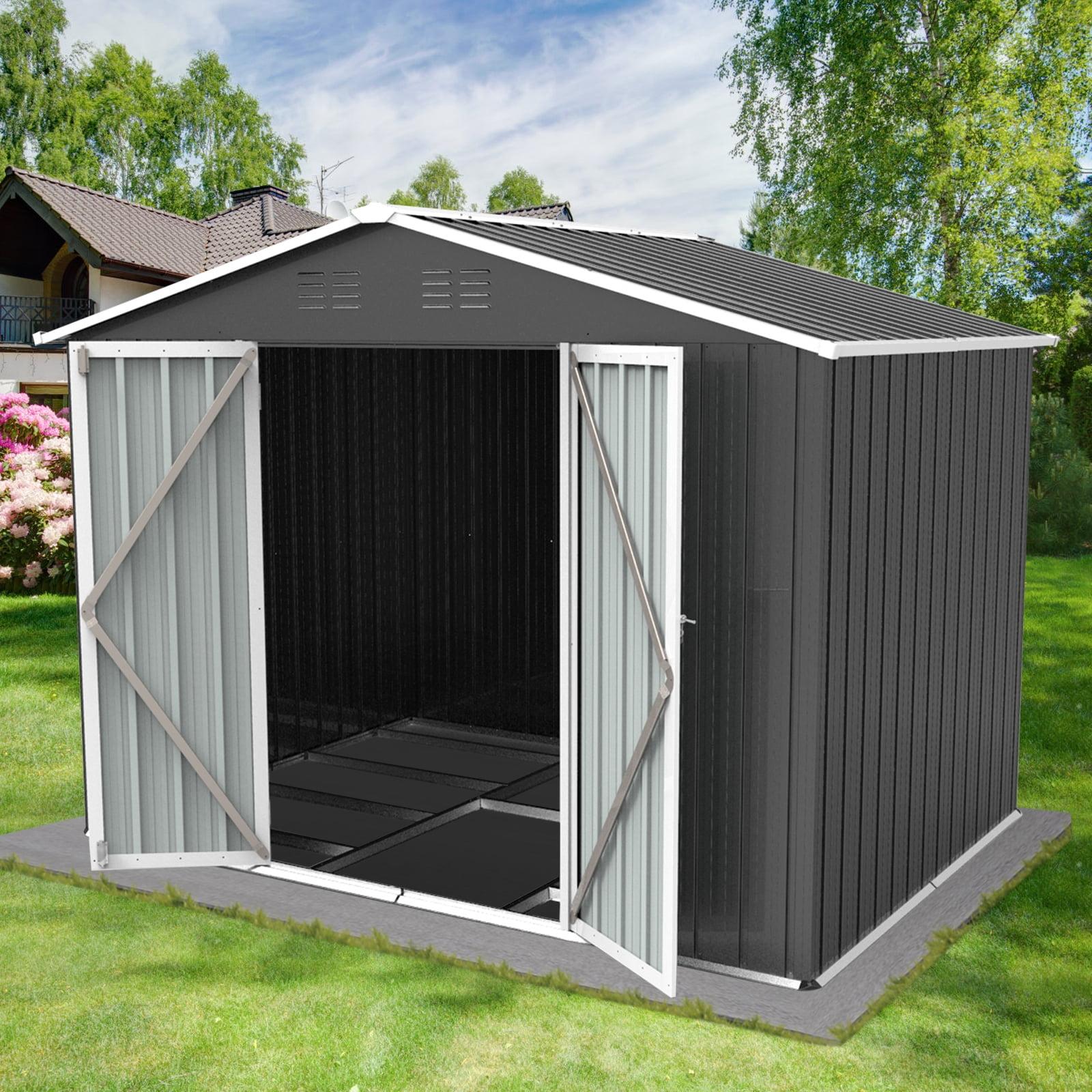 10' x 12' Gray Metal Outdoor Storage Shed with Hinged Doors