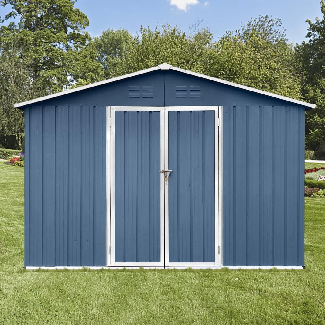 10x12 FT Outdoor Storage Shed, Metal Tool Sheds with Updated Frame Structure and Lockable Doors, Garden Shed for Backyard Garden Patio Lawn, Blue