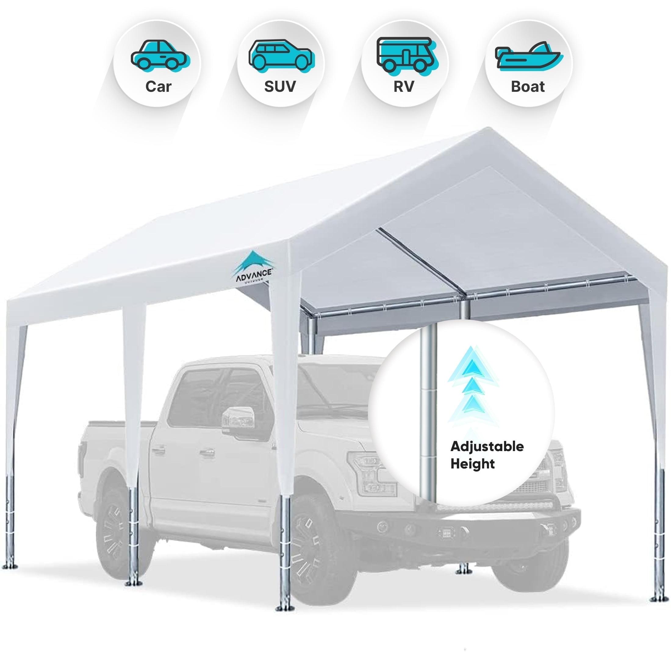 10' x 20' Heavy Duty Carport Car Canopy Garage Shelter Party Tent, Adjustable Height from 6.5ft to 8.0ft, White