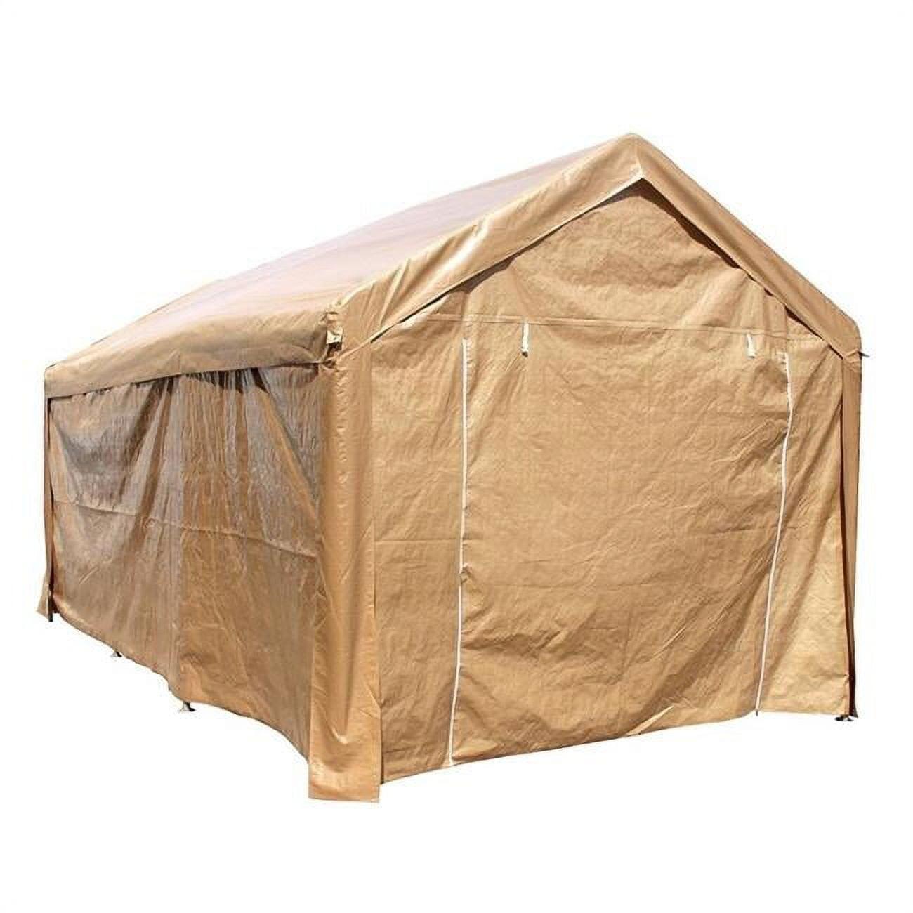 Beige 10' x 20' Metal Frame Carport Tent with Fabric Roof