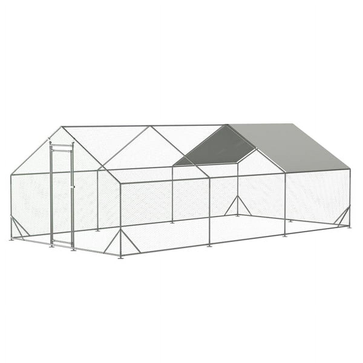 Large Silver Metal Frame Chicken Coop with Waterproof Cover