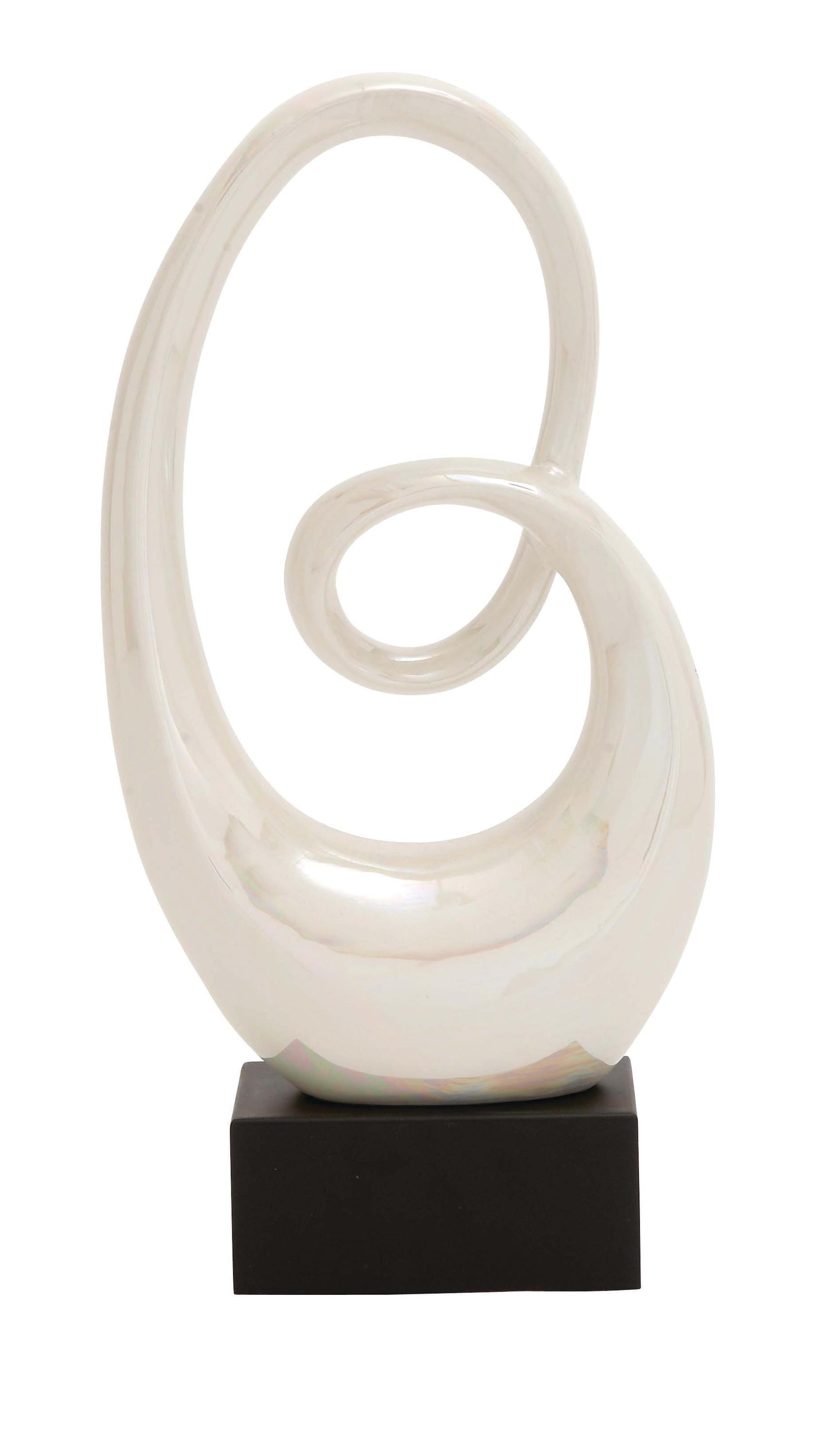 21" White Ceramic Swirl Abstract Sculpture with Black Base