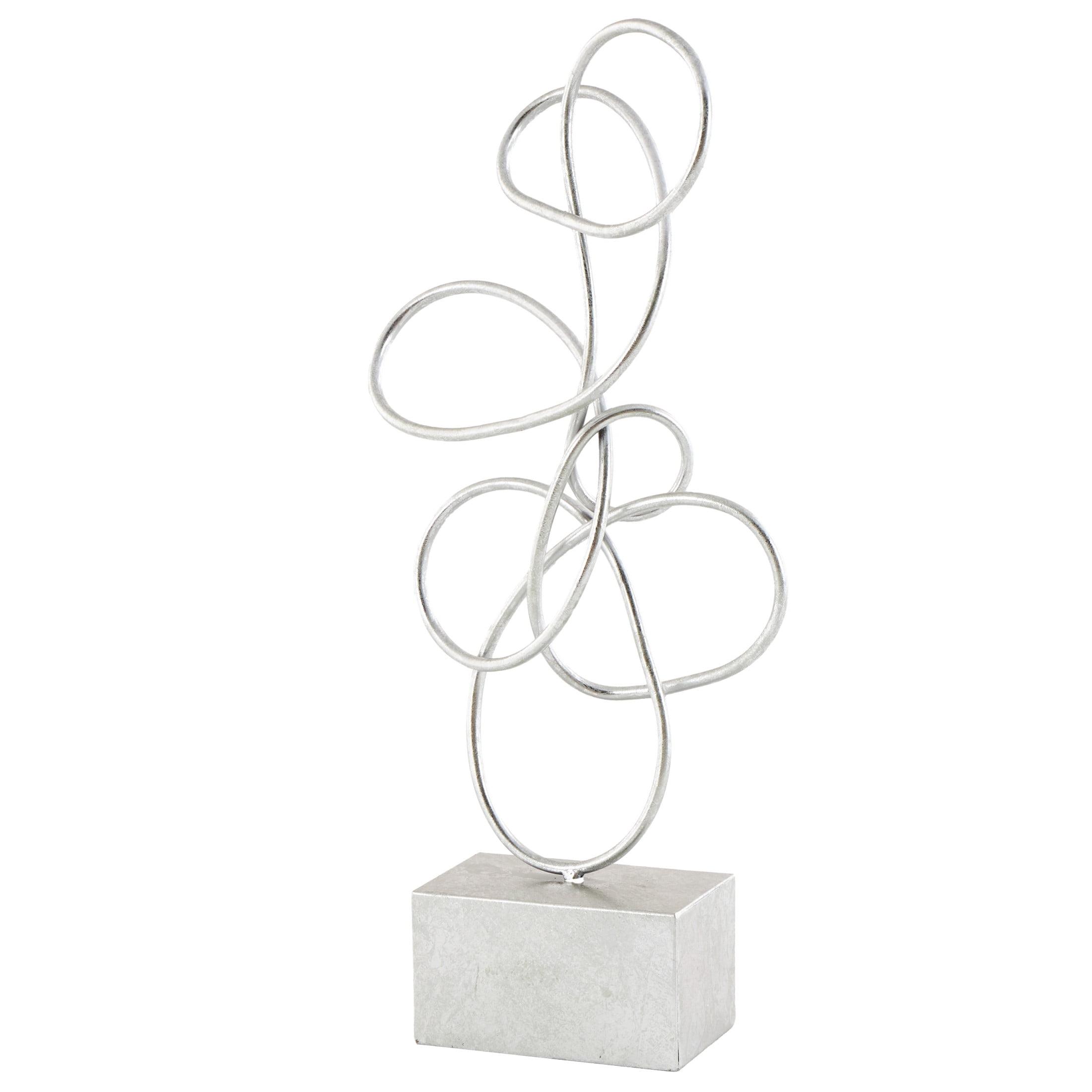 10" x 22" Silver Metal Swirl Abstract Sculpture, by DecMode