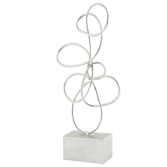 10" x 22" Silver Metal Swirl Abstract Sculpture, by DecMode