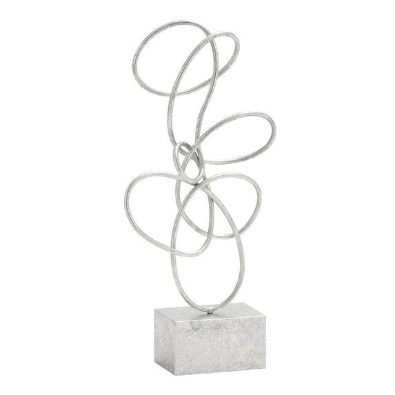 10" x 22" Silver Metal Swirl Abstract Sculpture, by DecMode