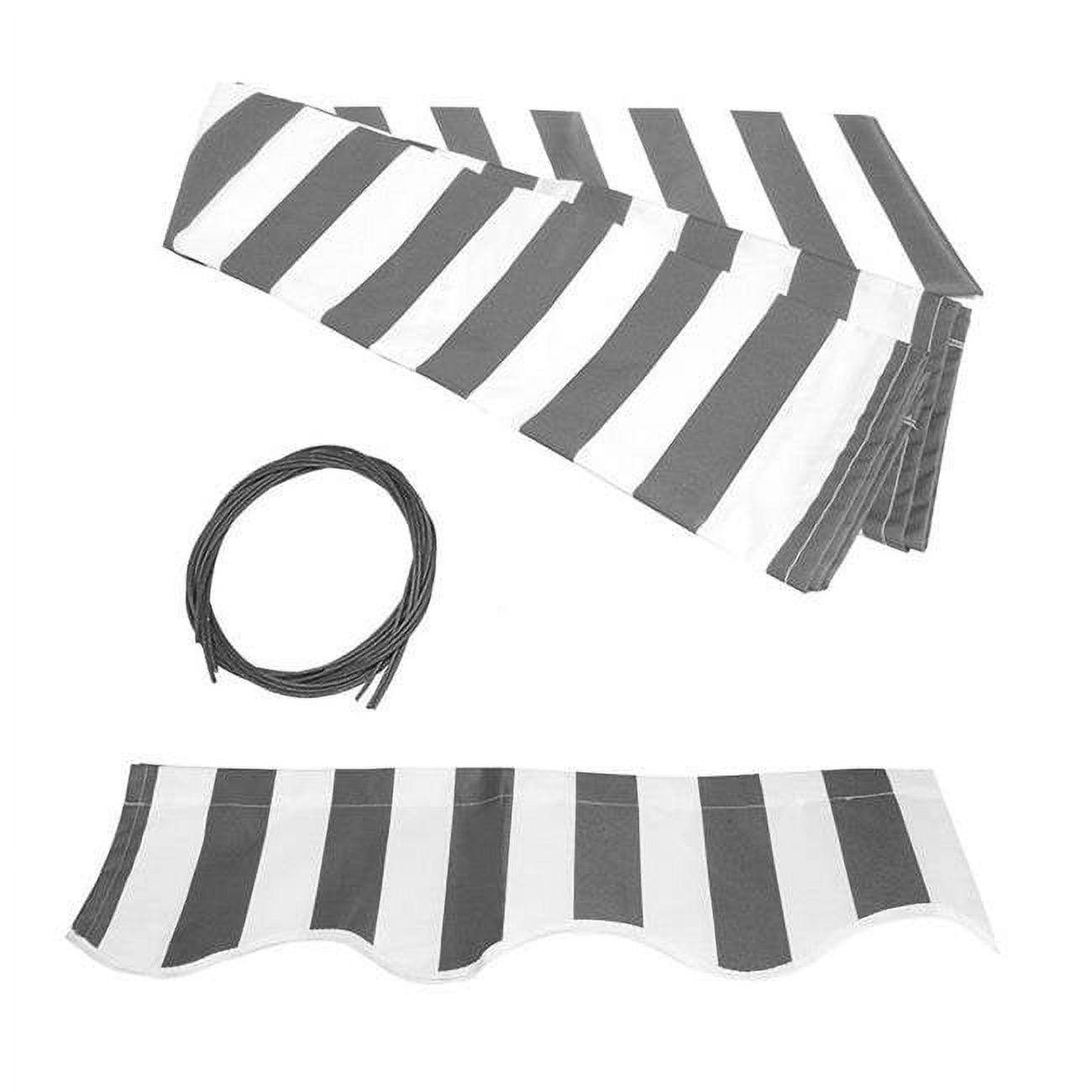 ALEKO 10'x8' Retractable Patio Awning Fabric Replacement, Grey White Striped Color