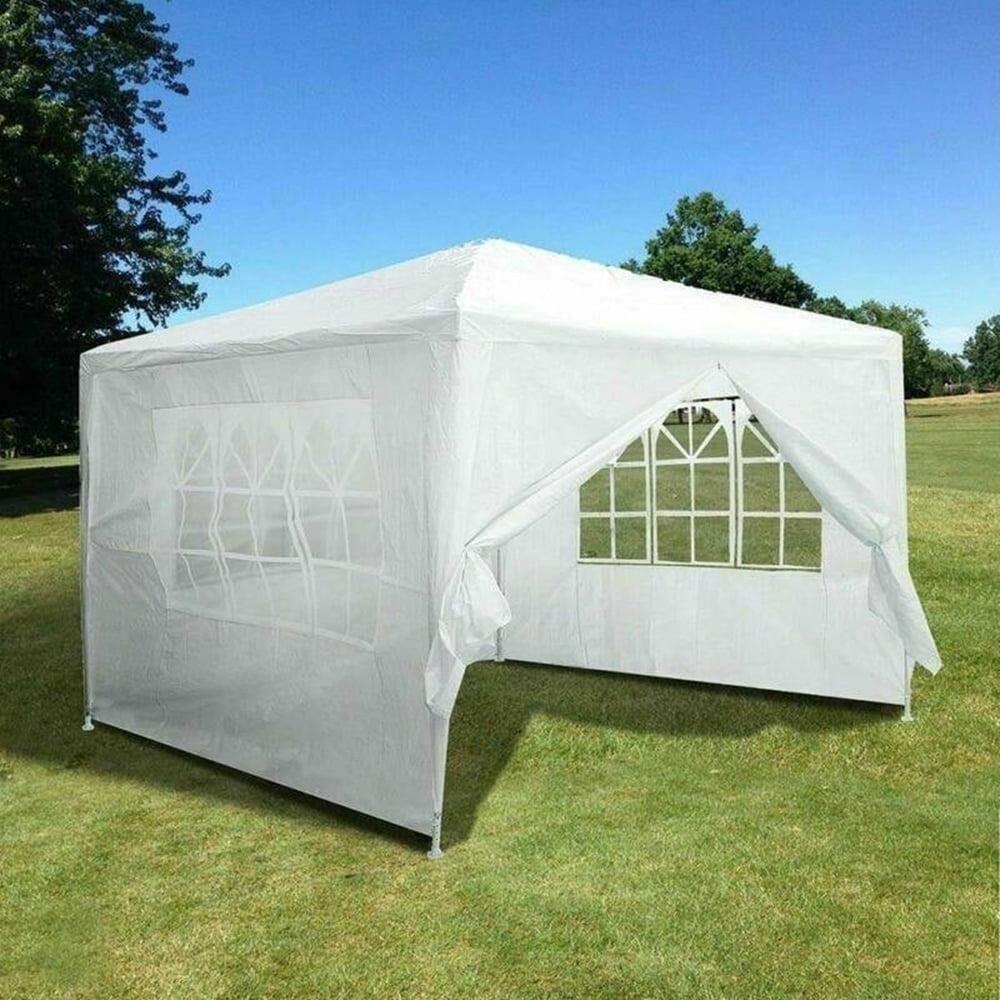 10' x 10' White Iron and PE Canopy Tent with Sidewalls