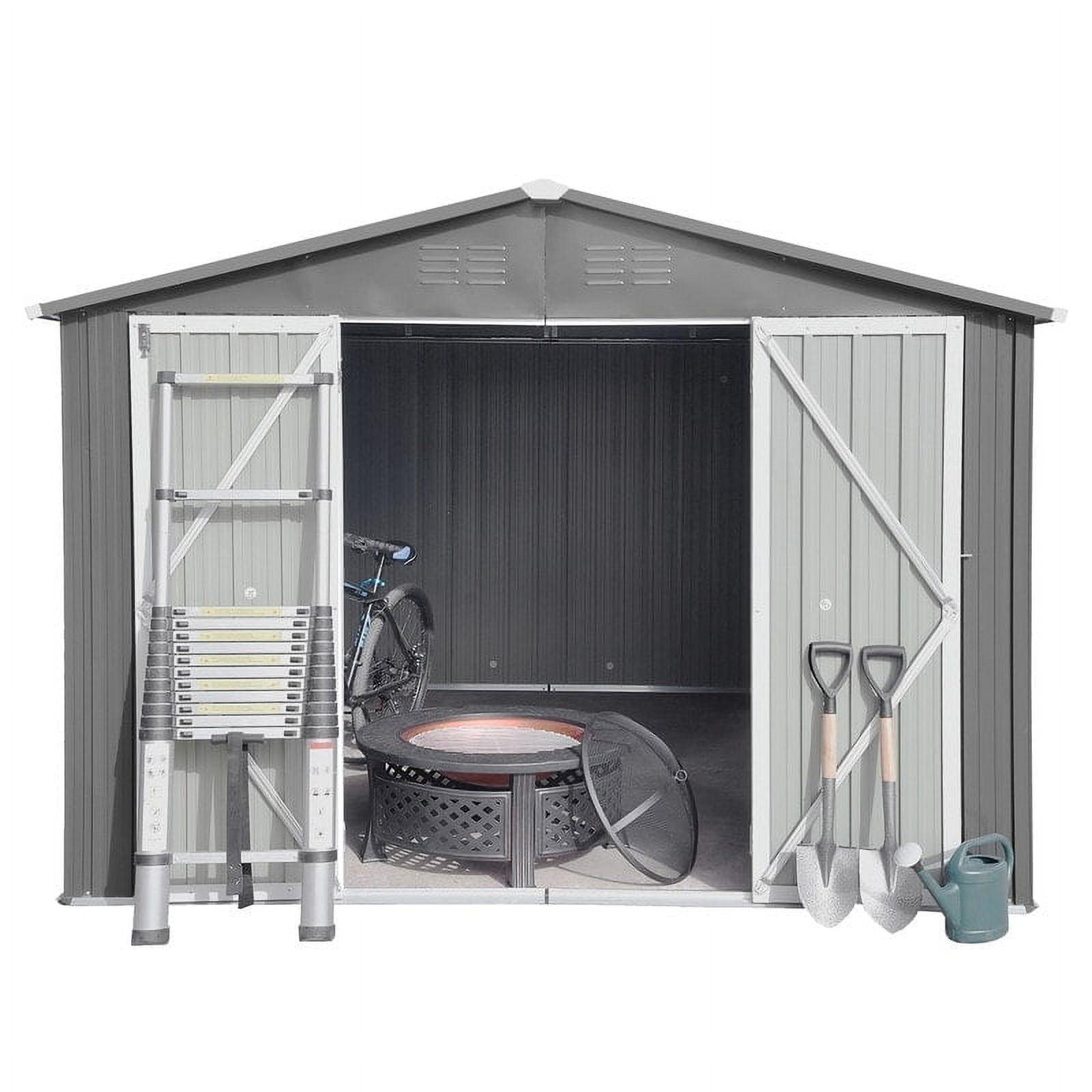 10'x12' Metal Outdoor Shed Organizer & Garden Storage Light Grey