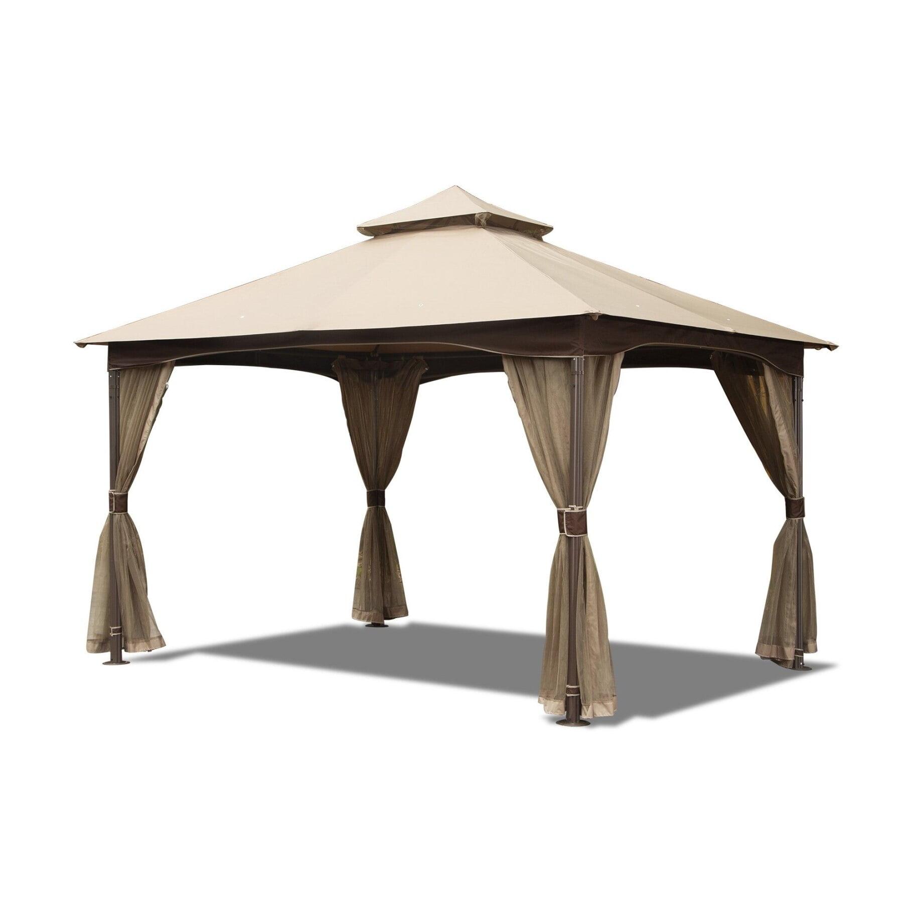 10'x13' Gazebo, Outdoor Gazebo with Netting, Metal Frame Double Roof Soft Top Patio Gazebo Canopy Tent for Deck Backyard Garden Lawns (Khaki)